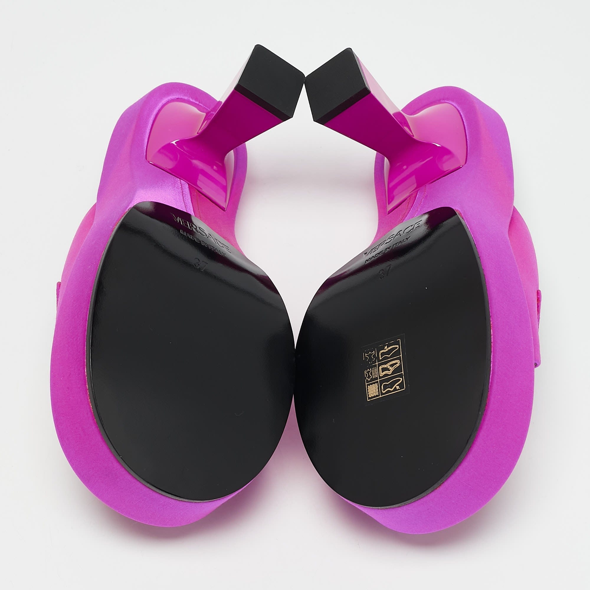 Versace Fuchsia Satin Medusa Biggie Mules