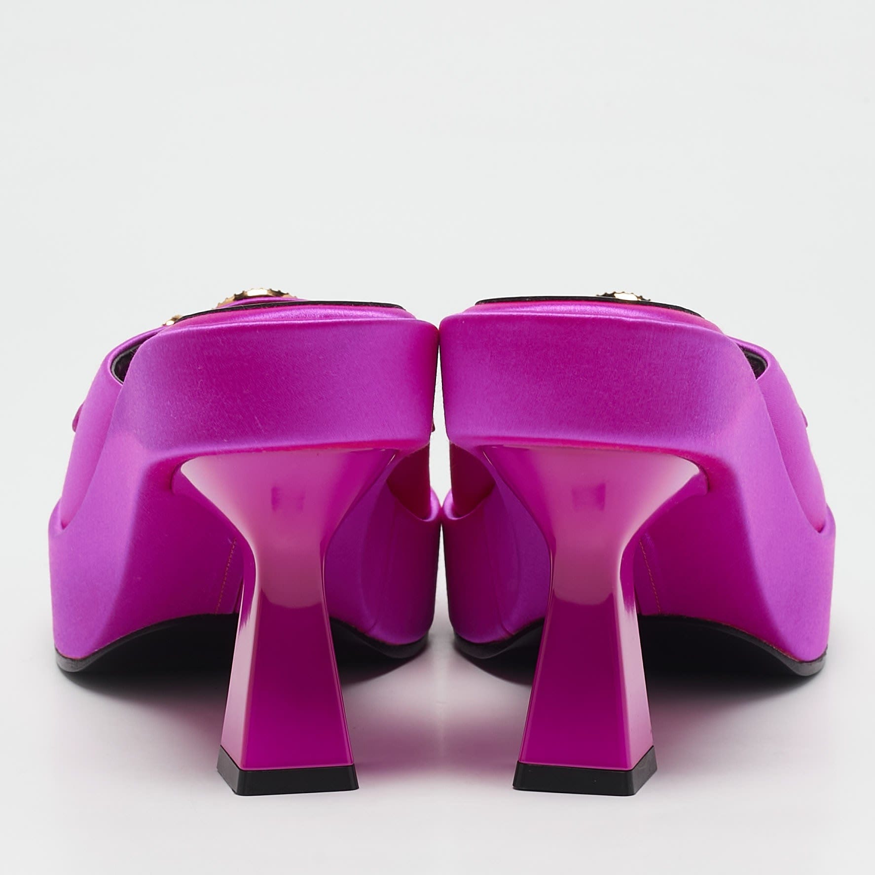 Versace Fuchsia Satin Medusa Biggie Mules