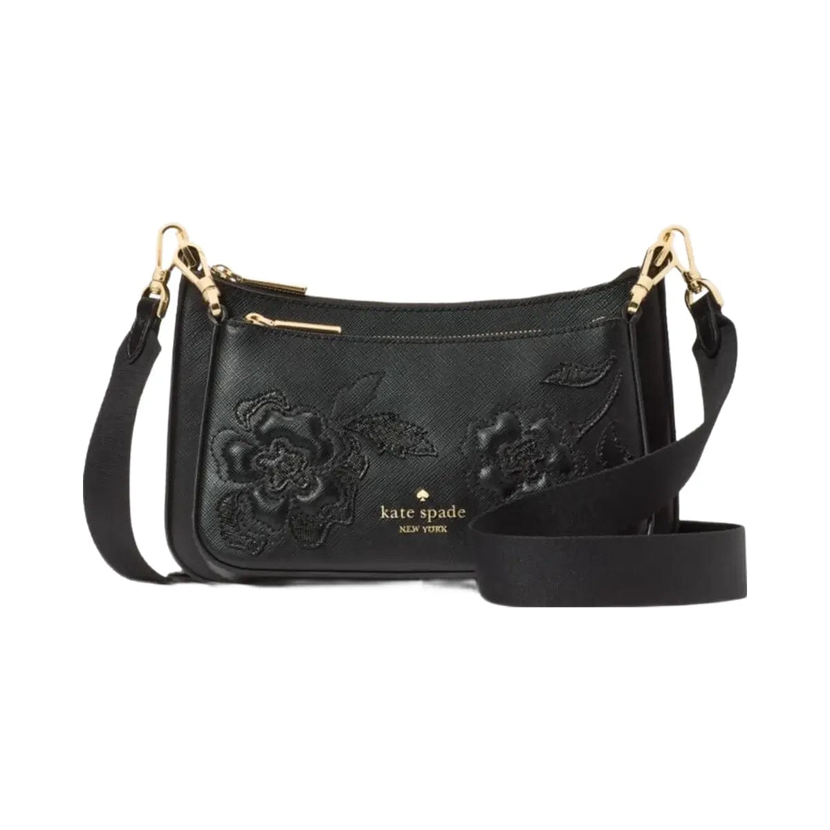 Kate Spade Duet Floral Applique Small Crossbody Black
