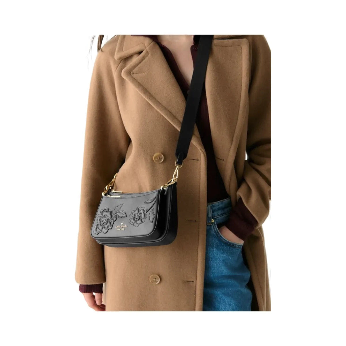 Kate Spade Duet Floral Applique Small Crossbody Black