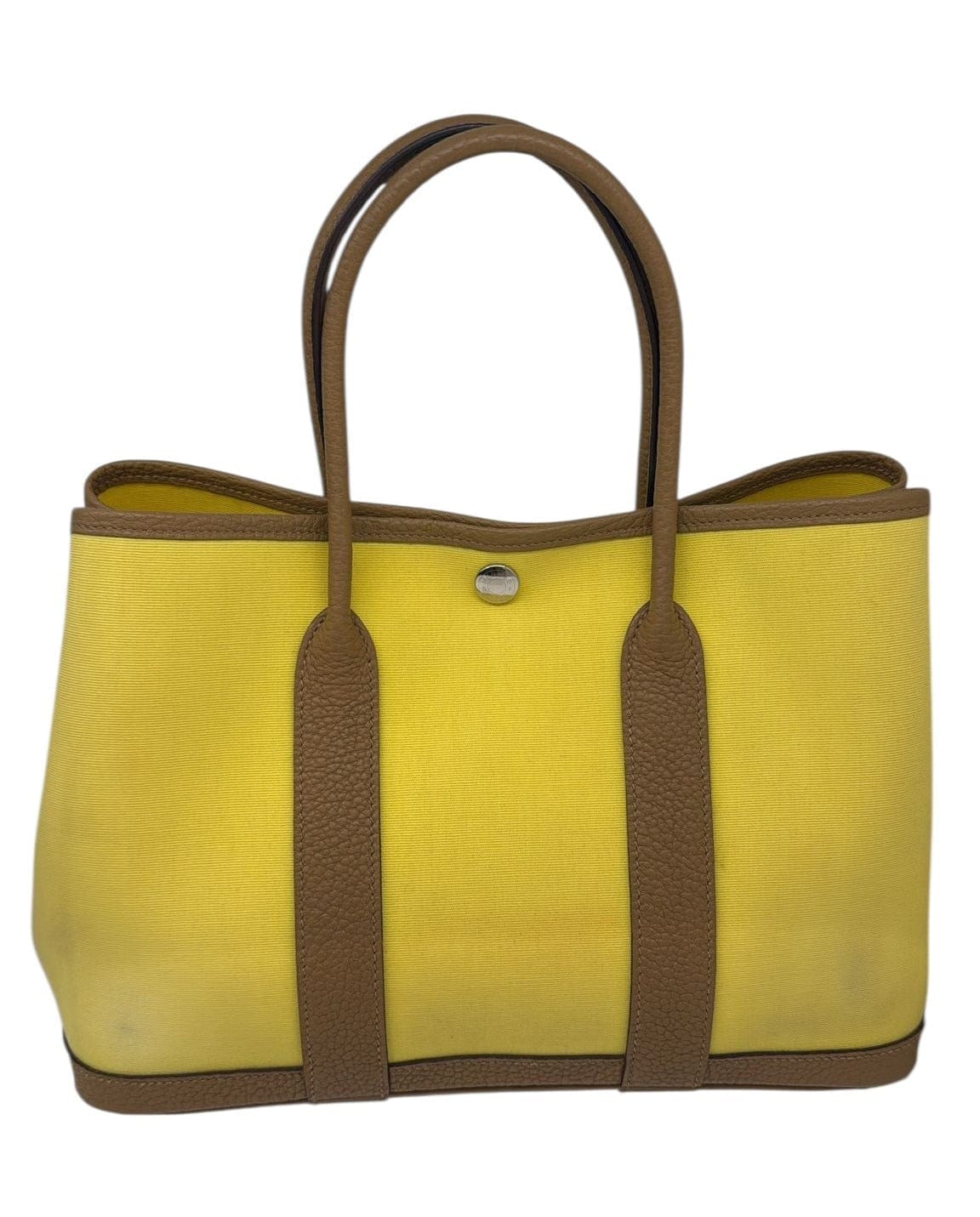 Hermes Garden Party 30 in Yellow Canvas & Natural Leather