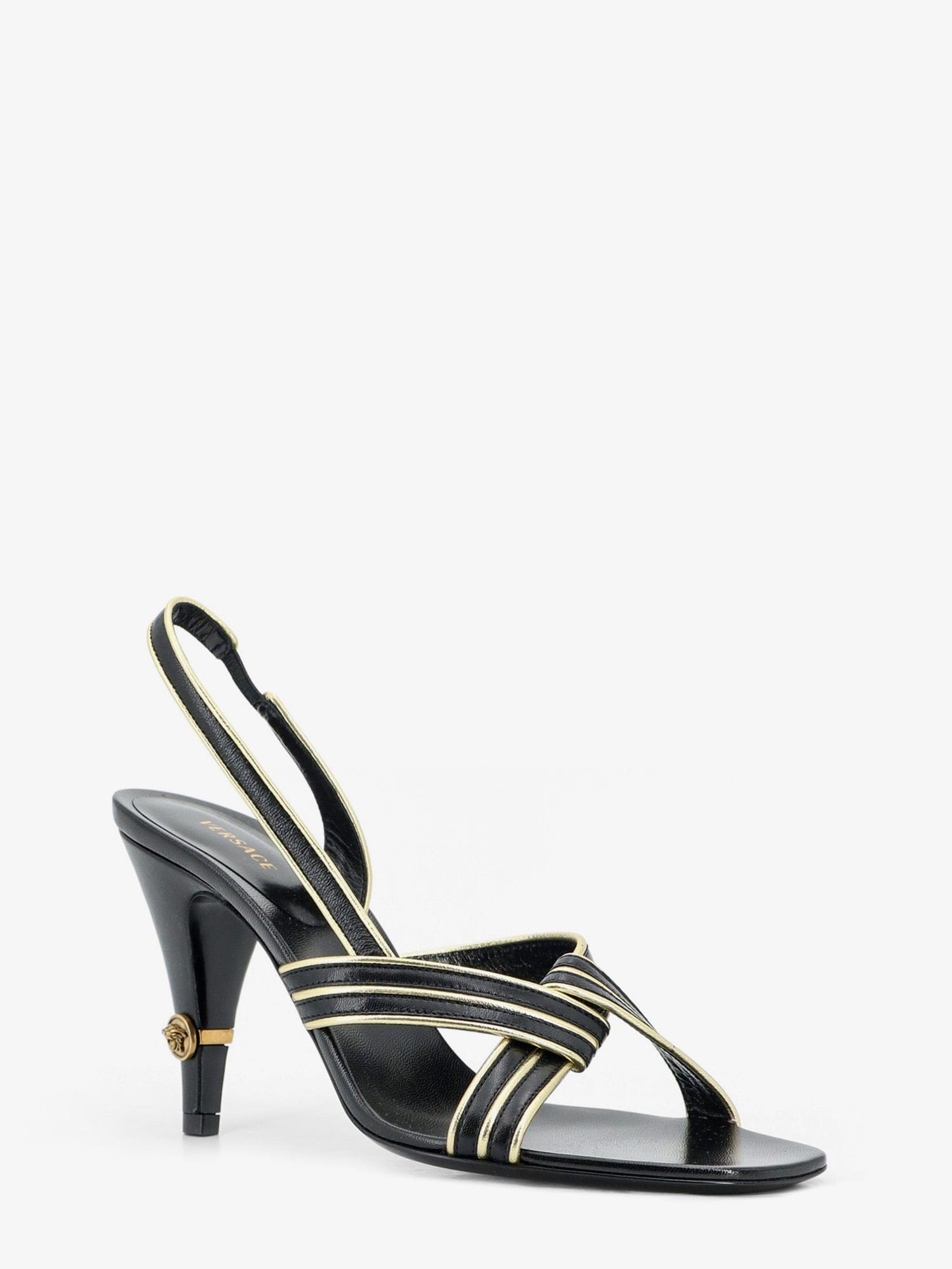 Versace Gianni leather sandals with contrasting metallic profiles