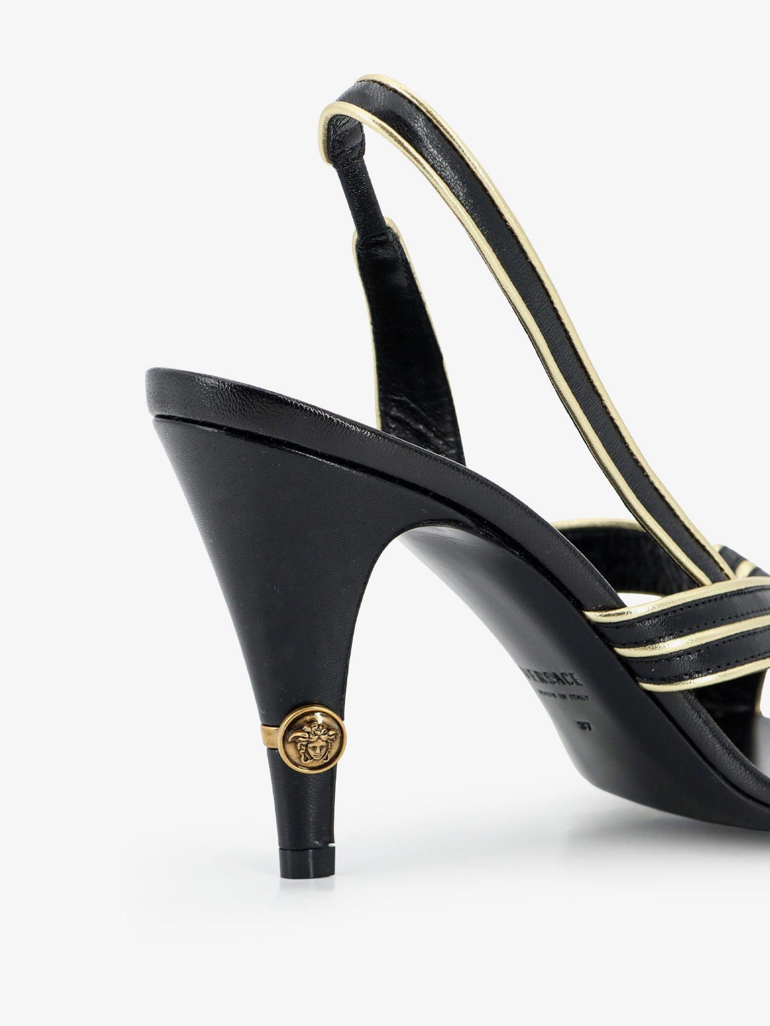Versace Gianni leather sandals with contrasting metallic profiles