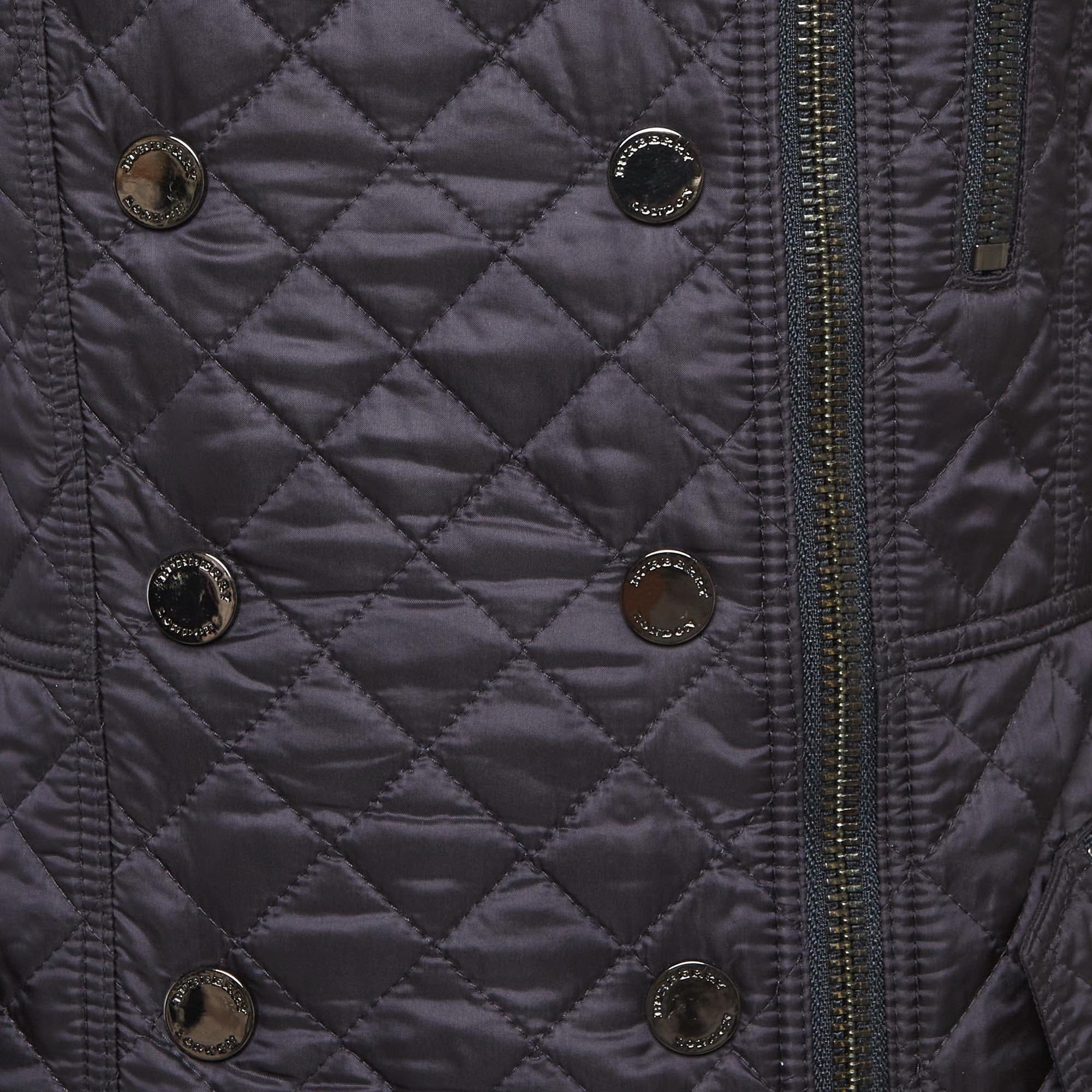 Burberry Blue Navy Blue Nylon And Leather Quilted Jacket