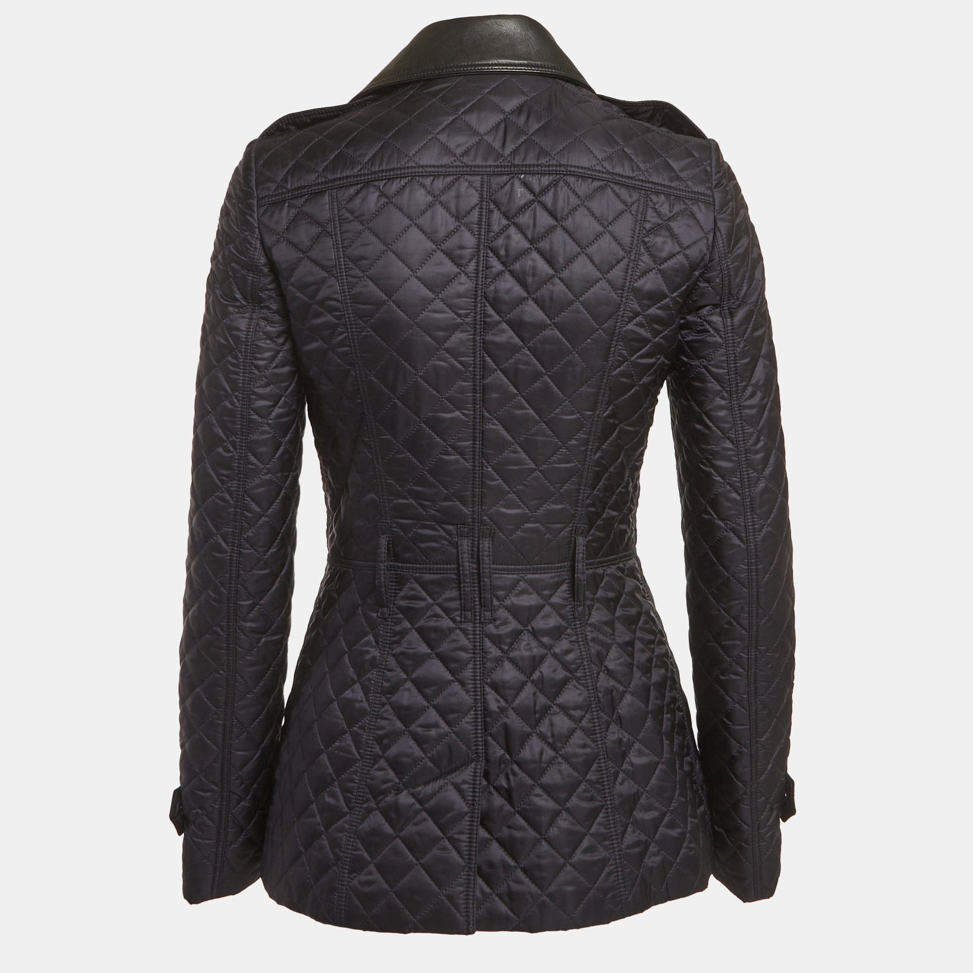 Burberry Blue Navy Blue Nylon And Leather Quilted Jacket