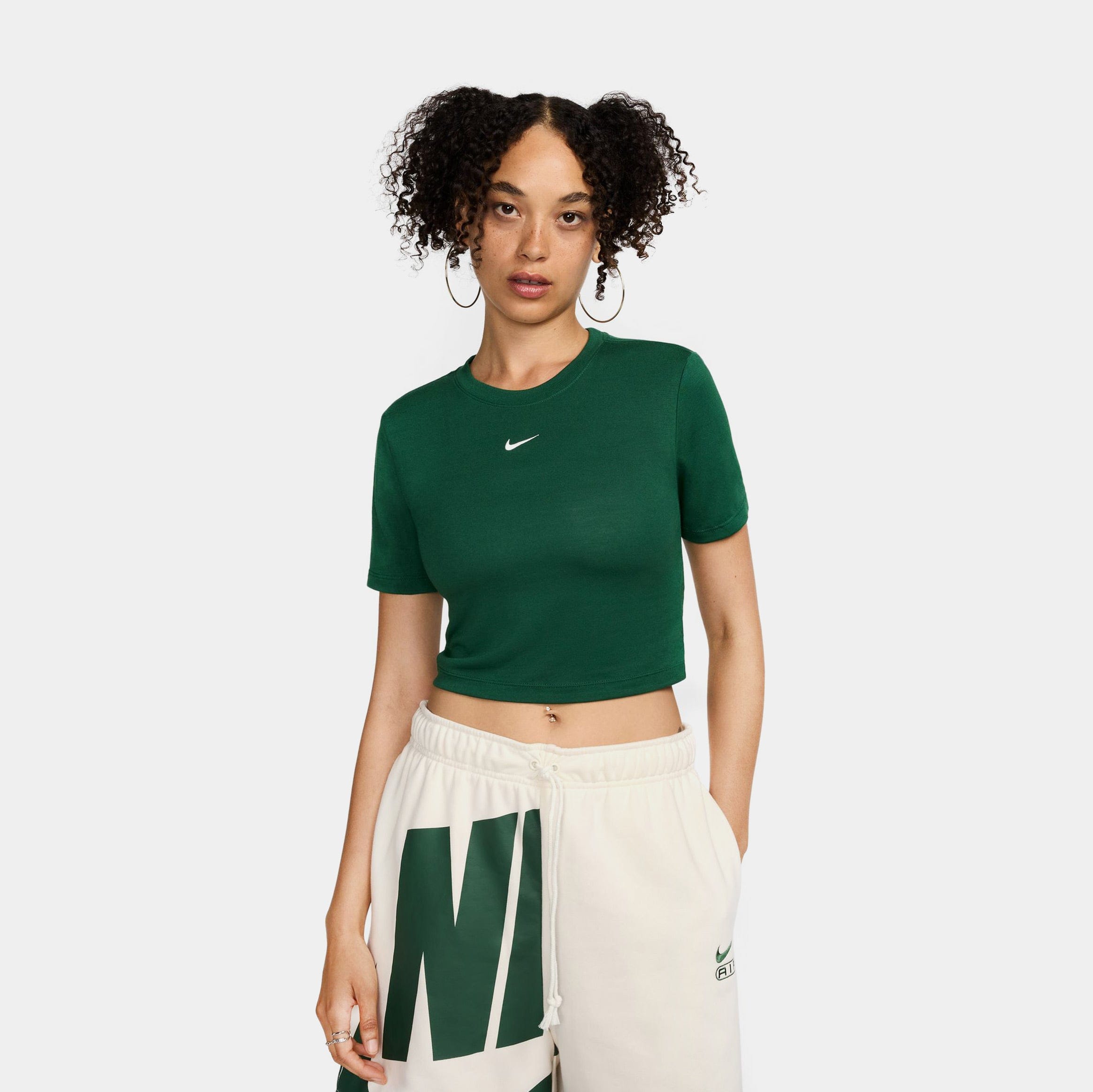 Nike NSW Essential Slim Cropped Womens Short Sleeve Shirt (Green/White)