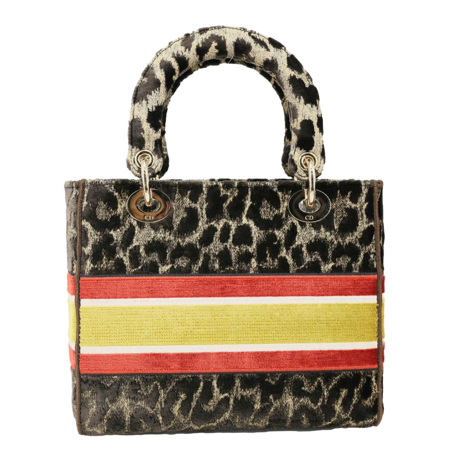 CHRISTIAN DIOR Lady D - Lite Embroidered Leopard Velvet Shoulder Bag Brown