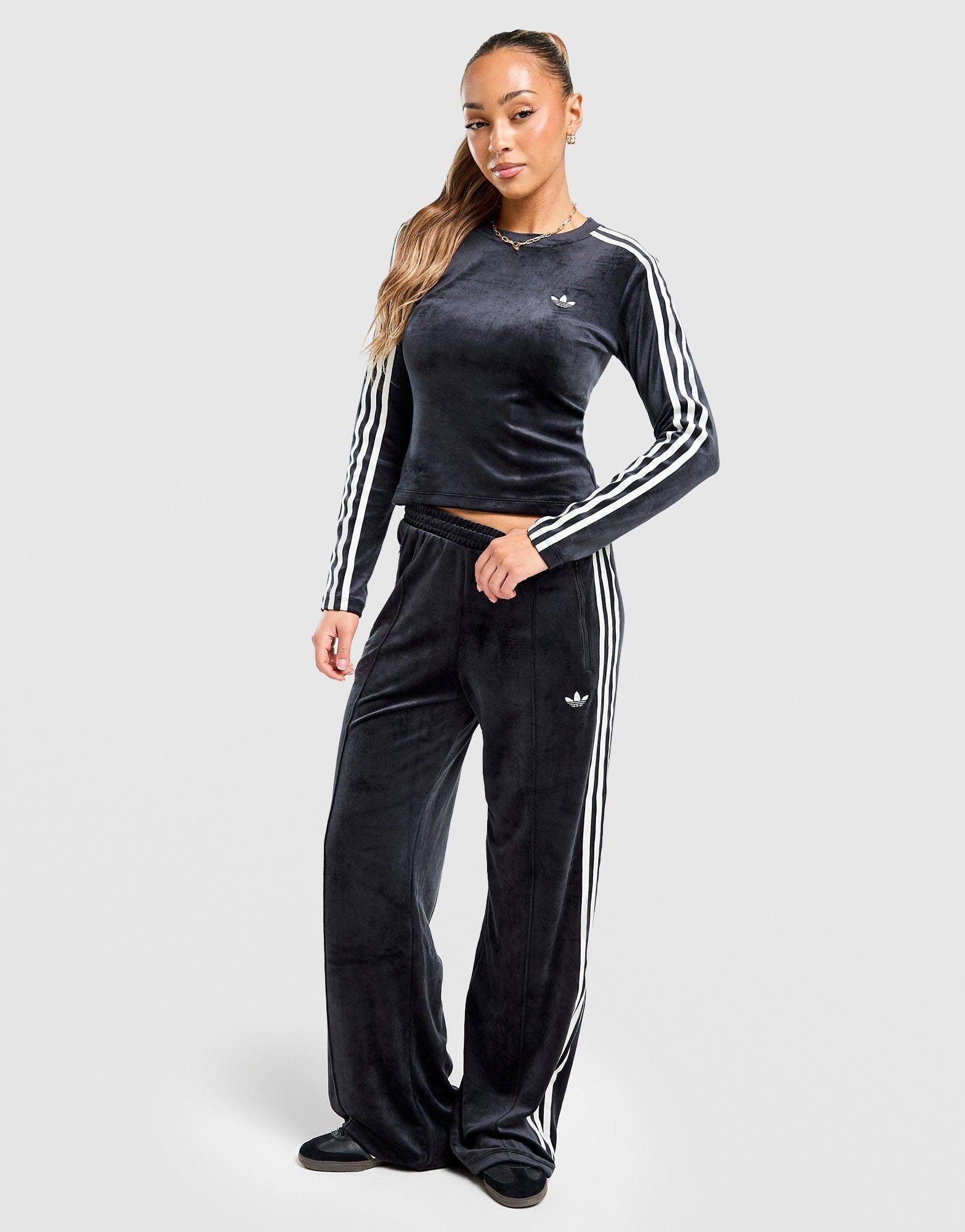 adidas Velour 3 - Stripes Long Sleeve T - Shirt