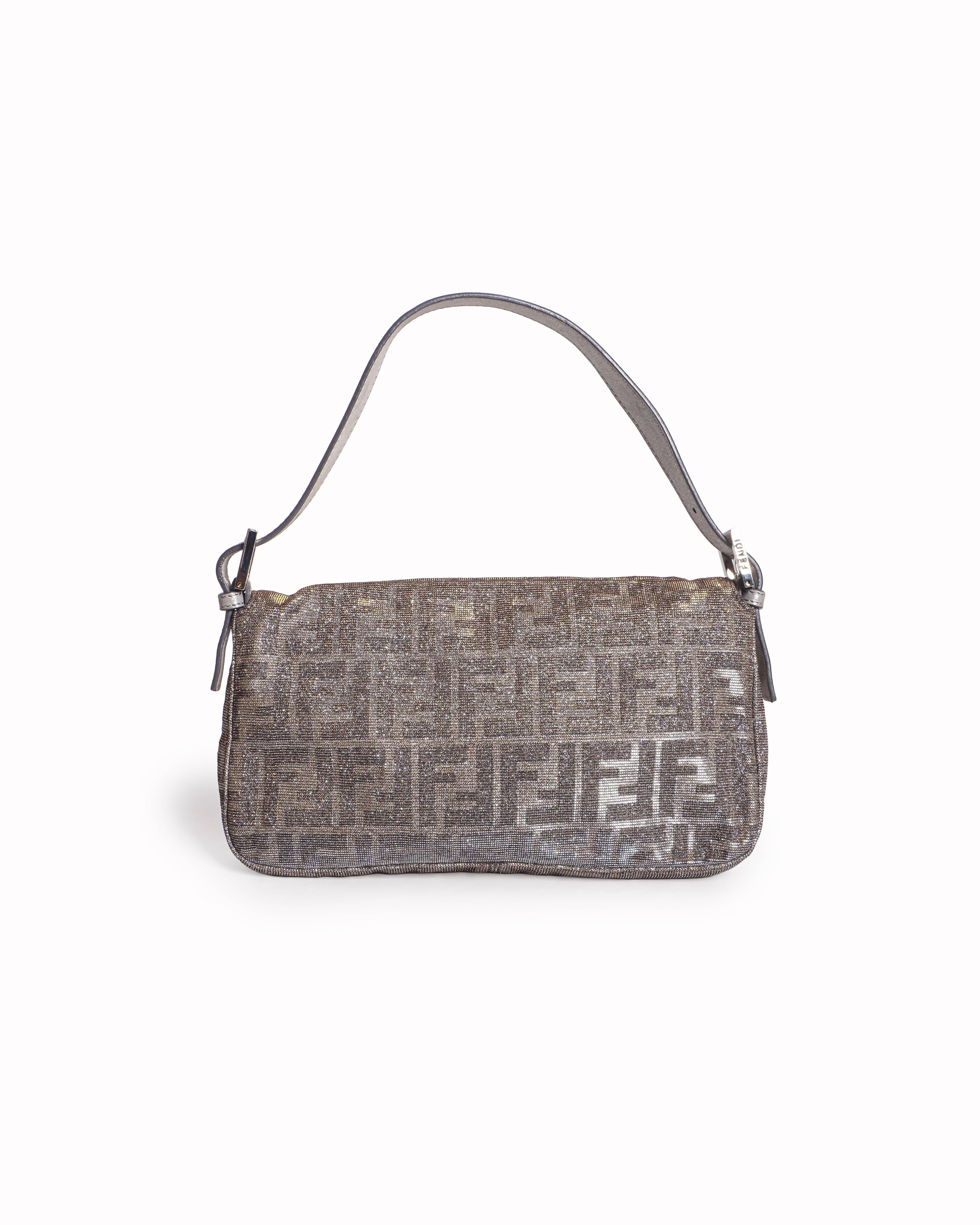 Fendi Metallic Shimmer Zucca Crystal FF Baguette Bag
