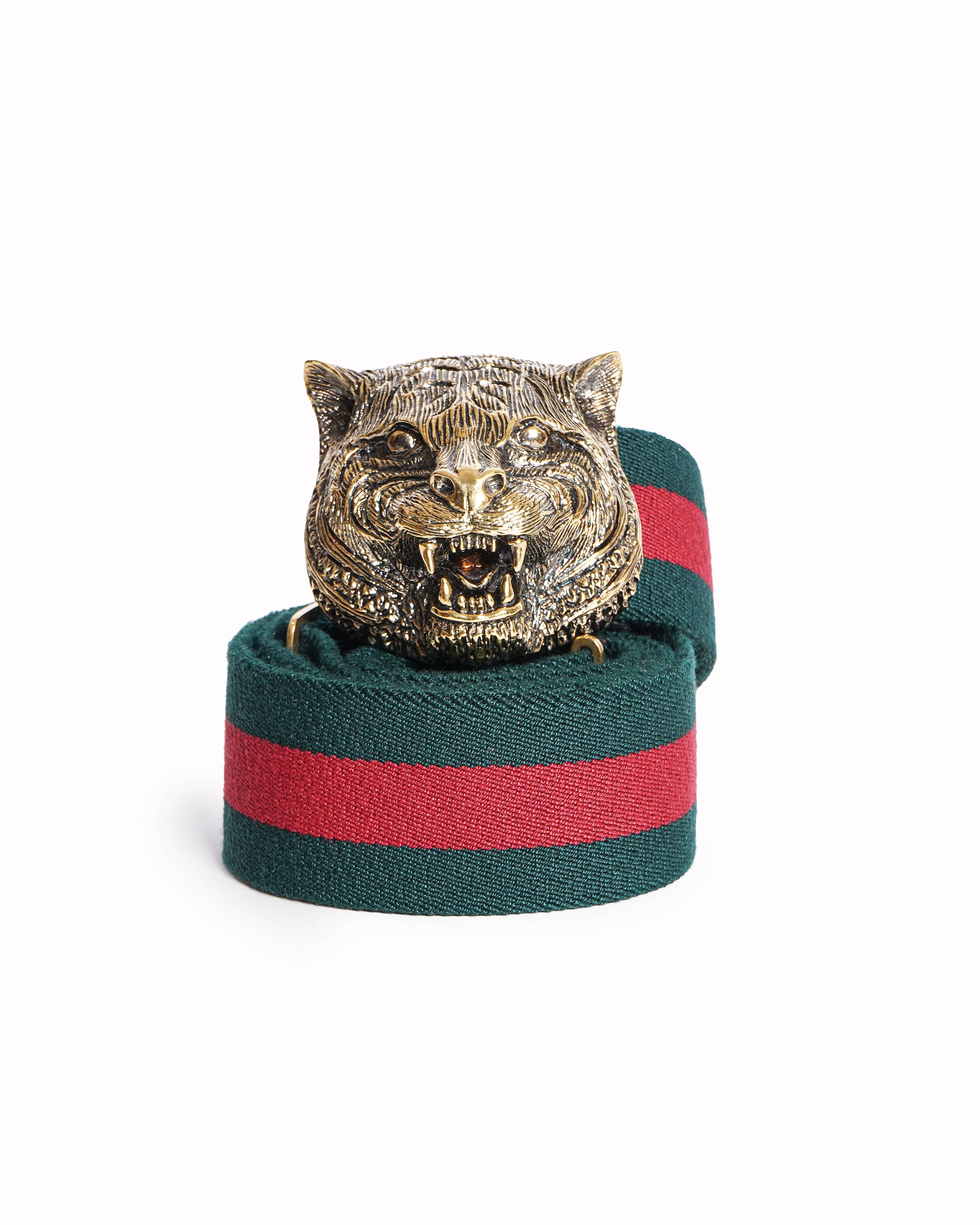 Gucci Green/Red Web Tiger Head Buckle Waist Belt