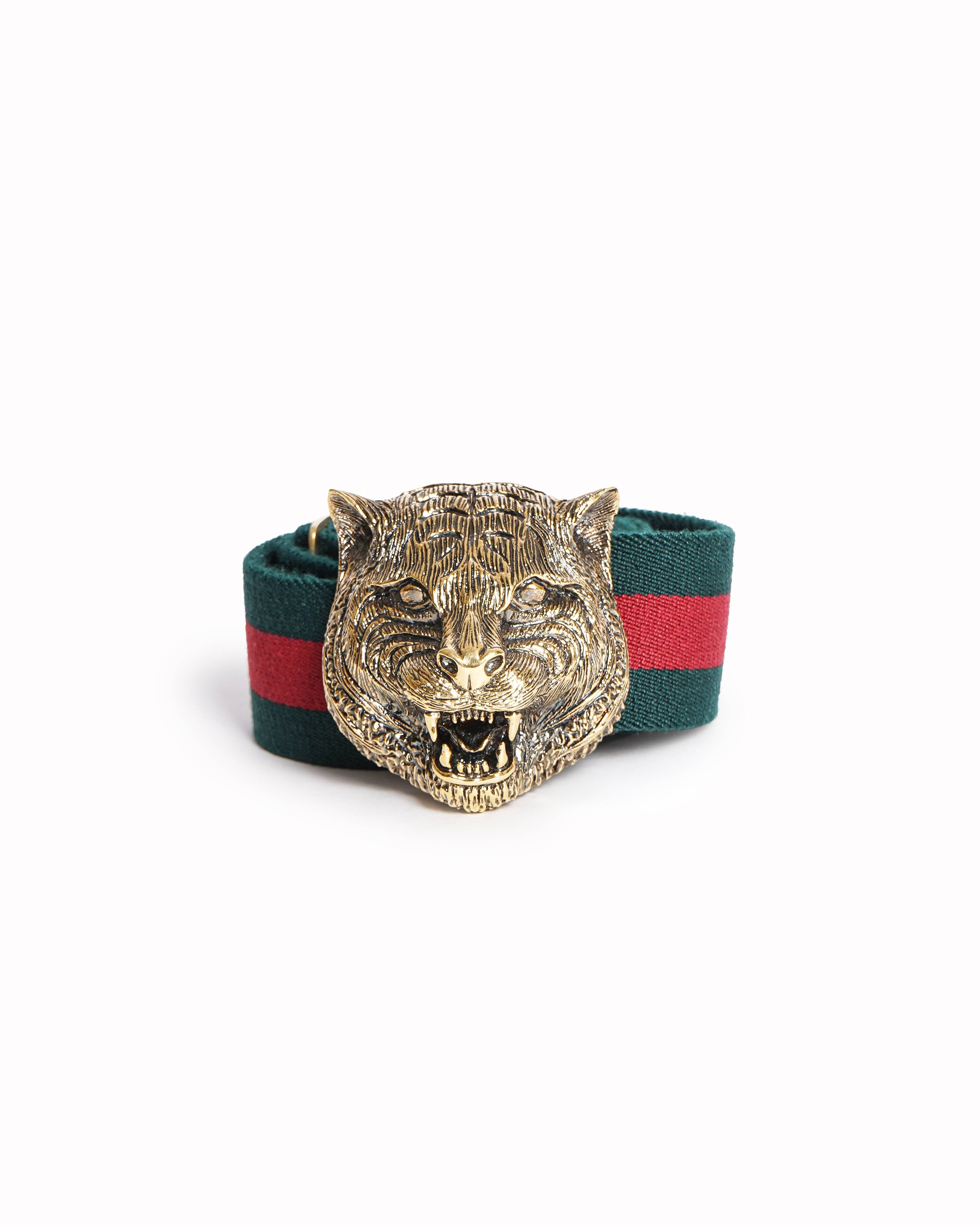 Gucci Green/Red Web Tiger Head Buckle Waist Belt