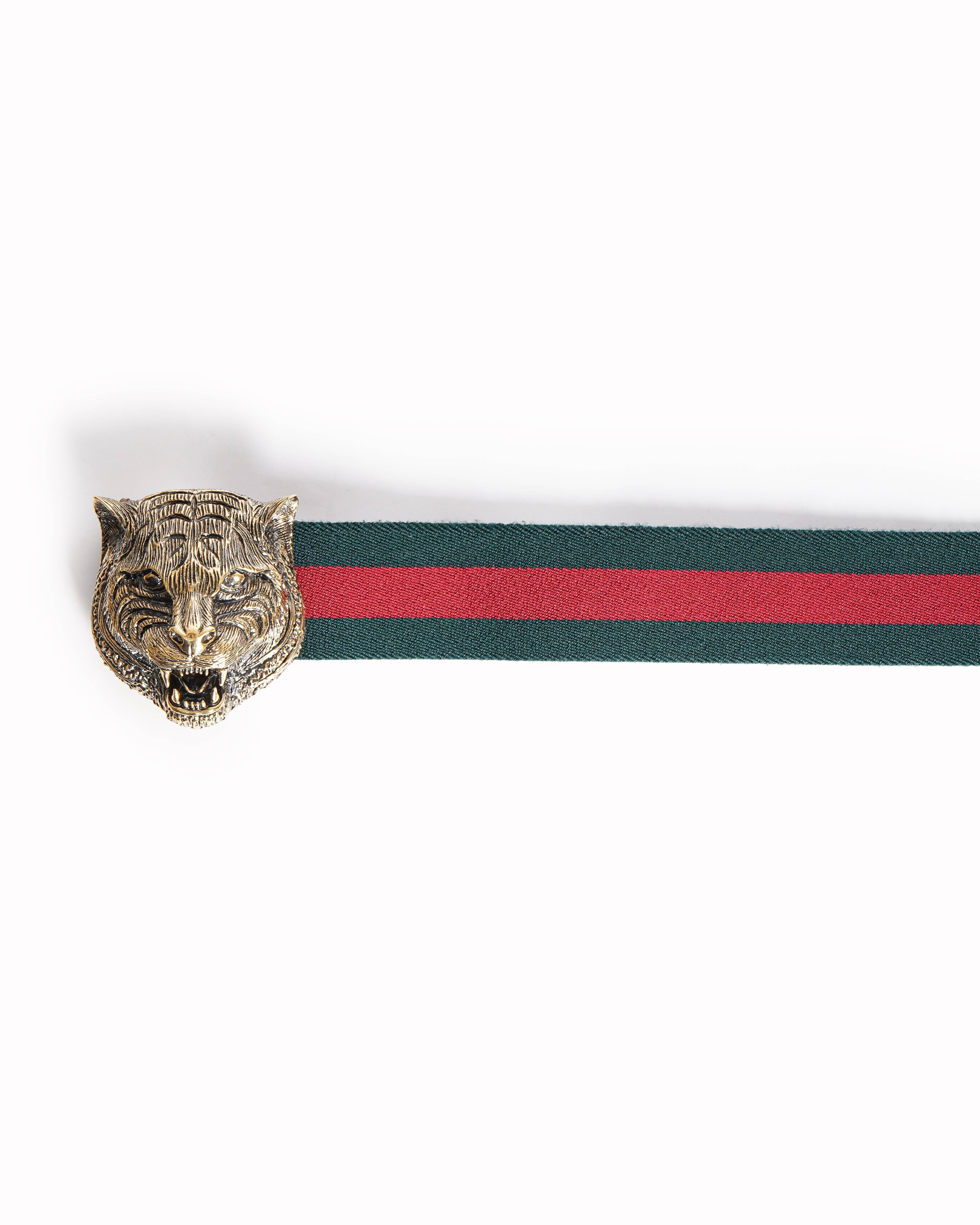 Gucci Green/Red Web Tiger Head Buckle Waist Belt