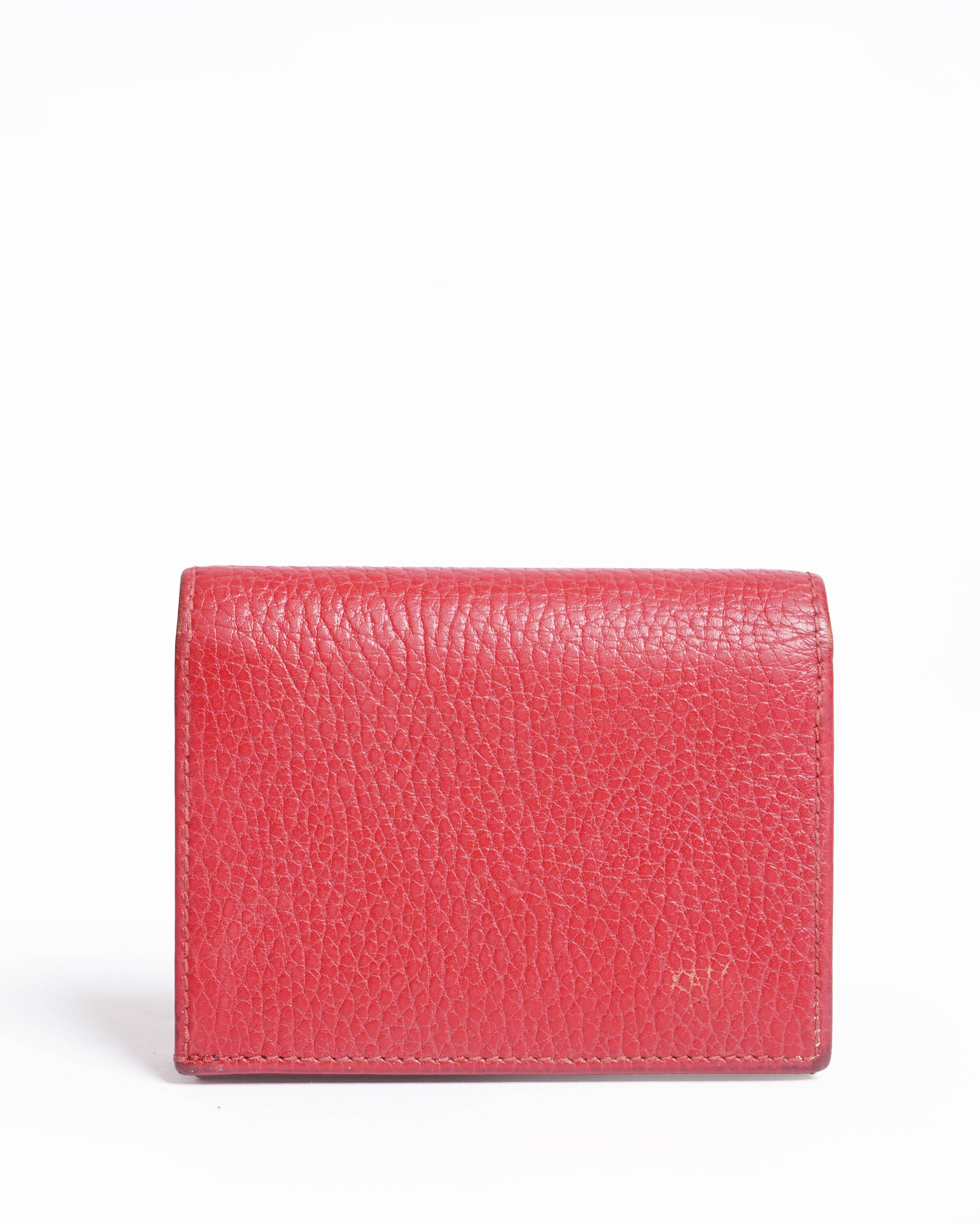 Gucci Red Leather GG Marmont Flap Card + wallet