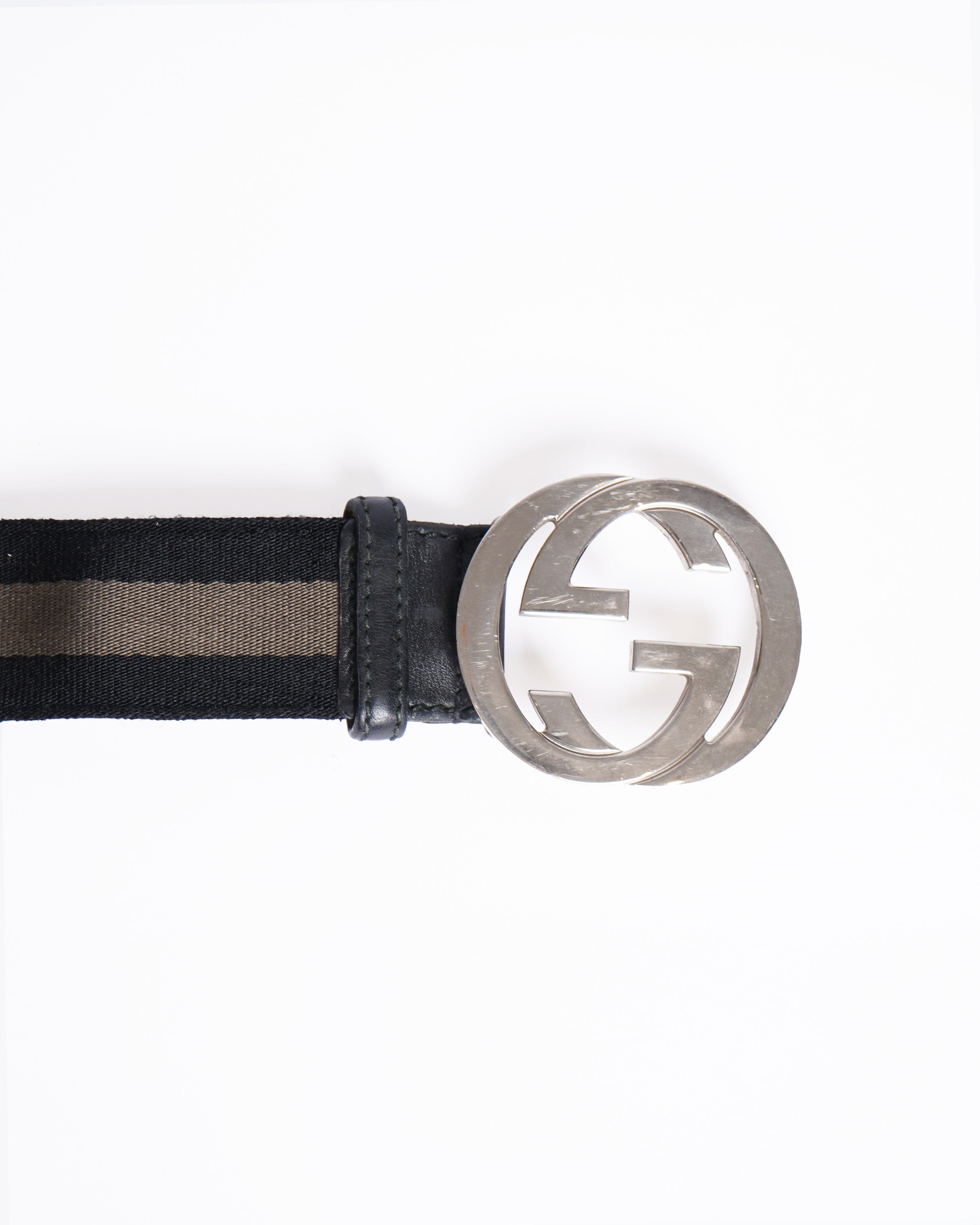 Gucci Men GG Fabric & Leather Belt