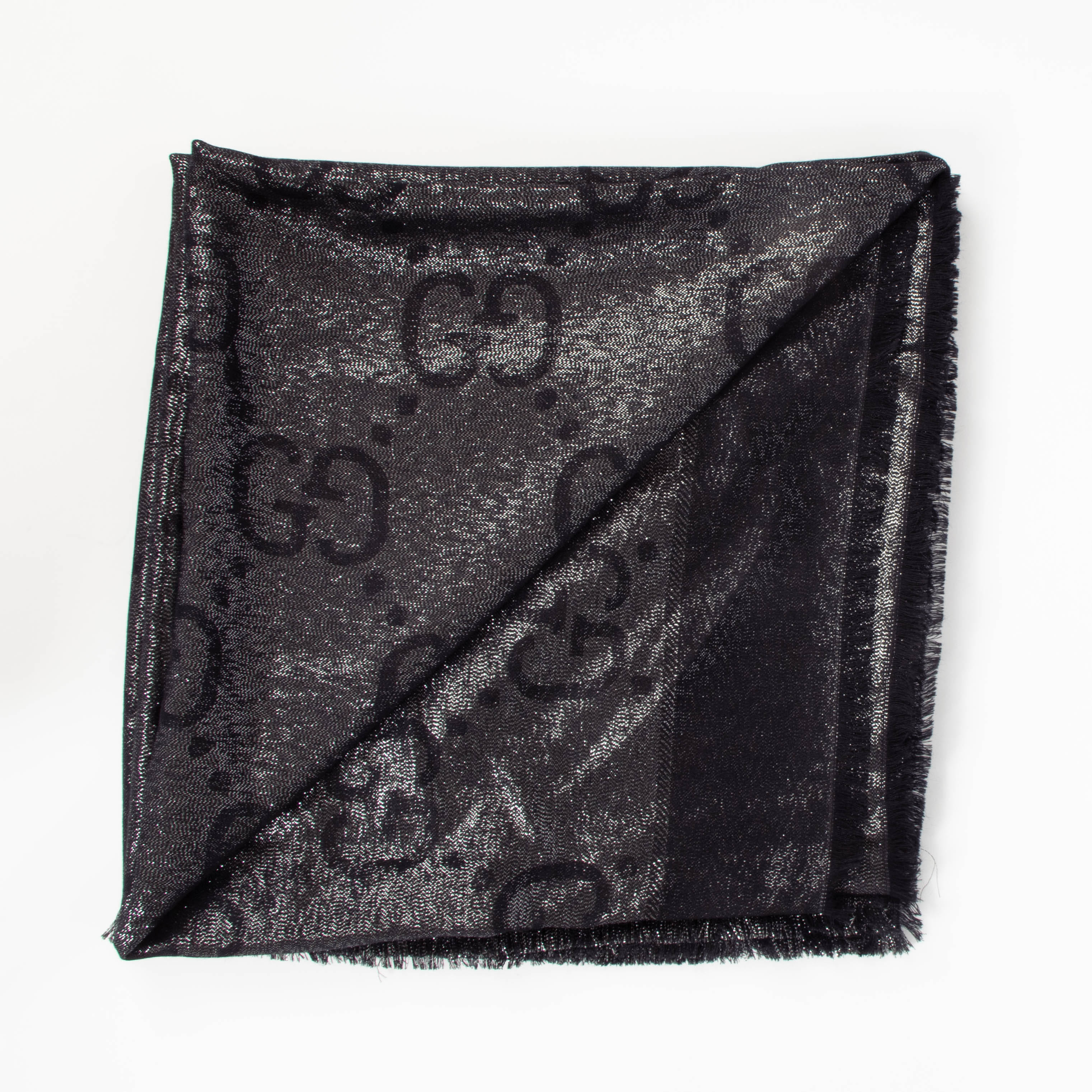 Gucci Black Metallic Lamé Jacquard GG Jumbo Shawl