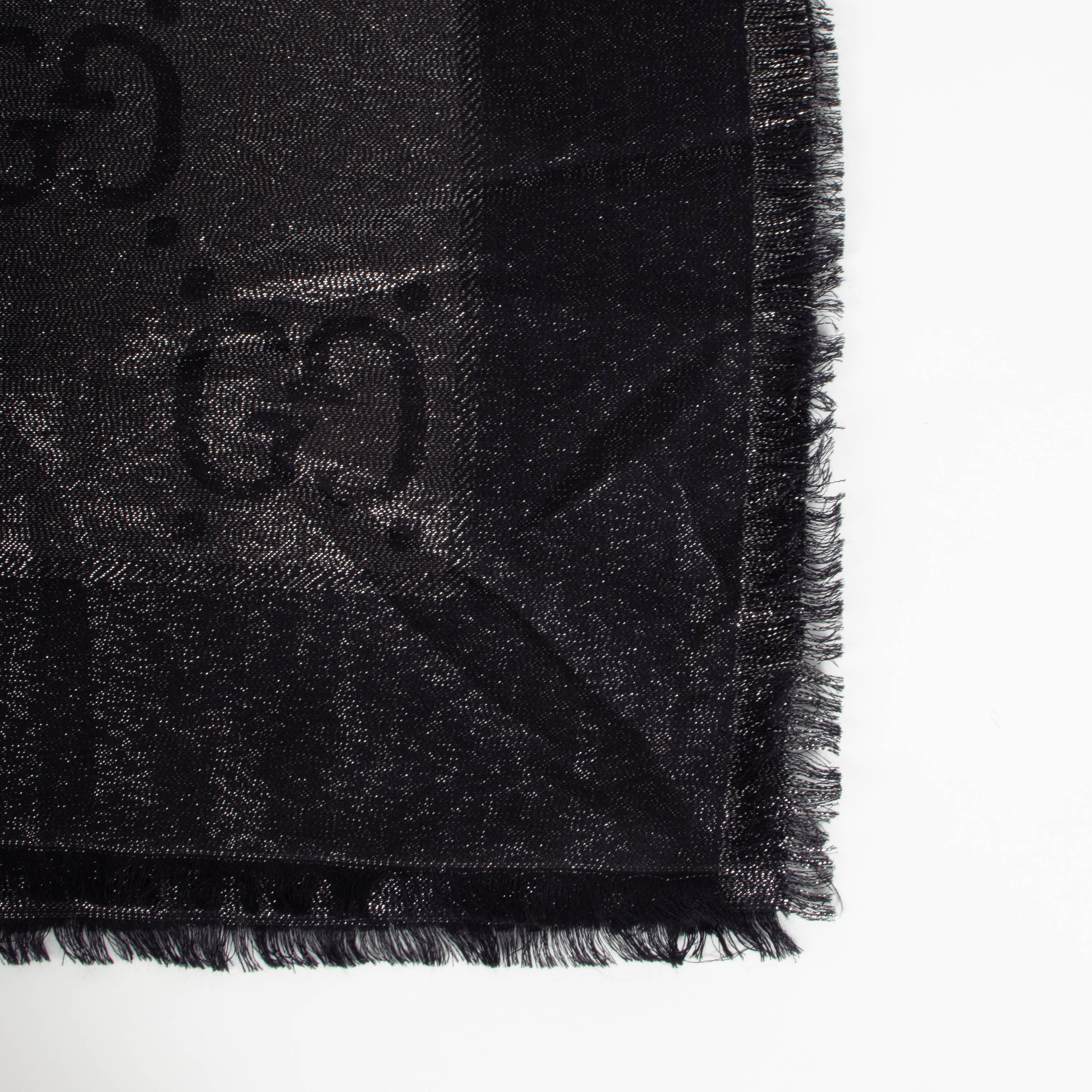 Gucci Black Metallic Lamé Jacquard GG Jumbo Shawl