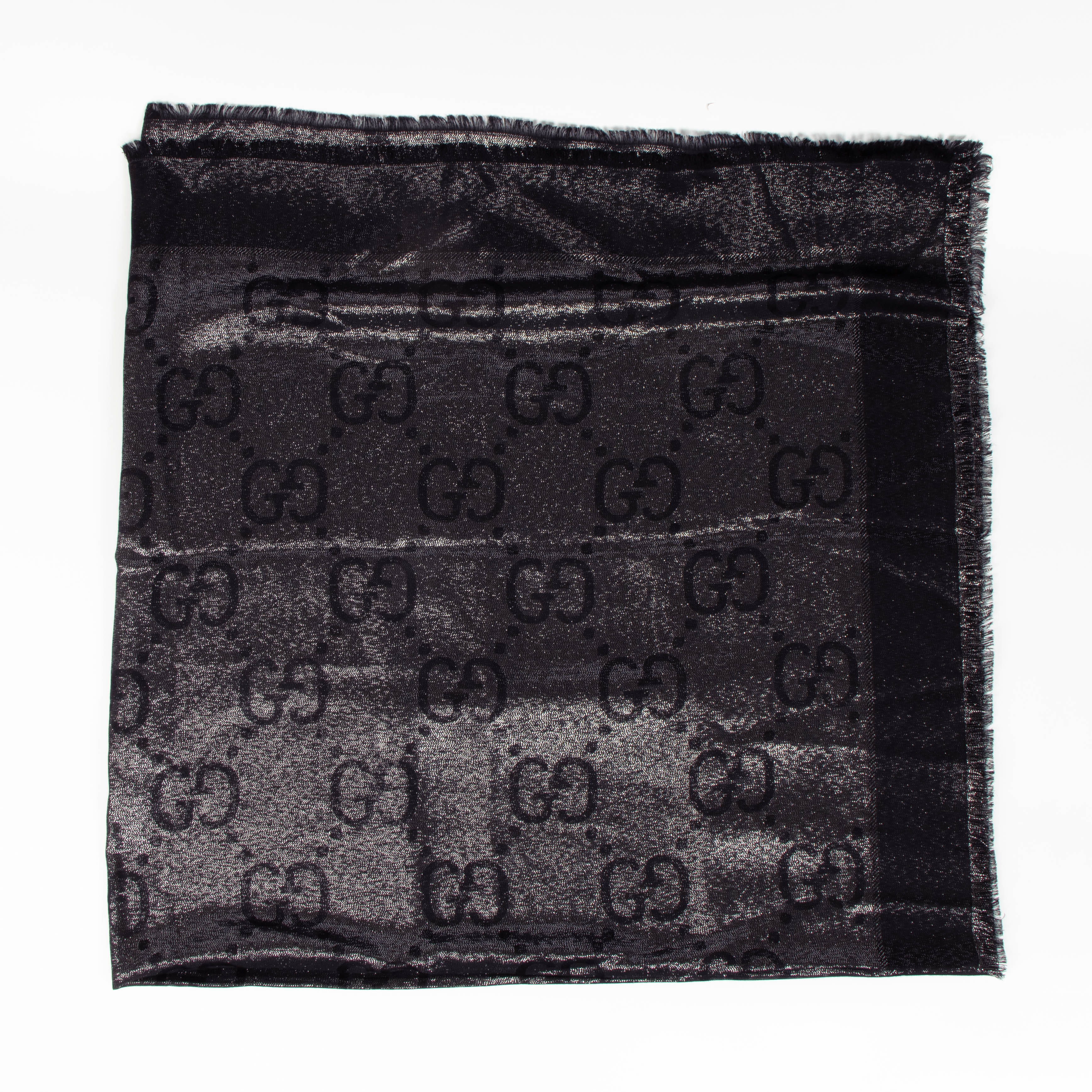 Gucci Black Metallic Lamé Jacquard GG Jumbo Shawl