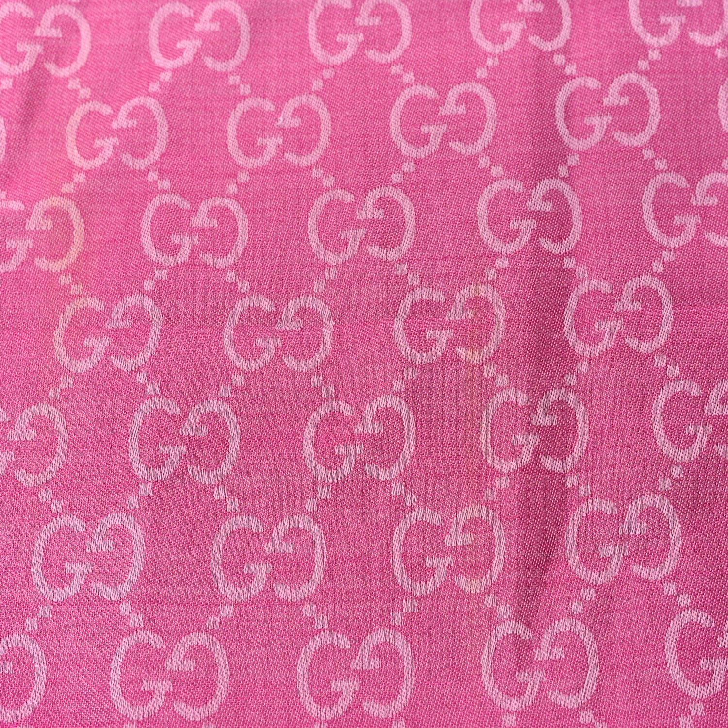 Gucci Wool Silk Monogram GGWeb Fringe Shawl Zinc Pink
