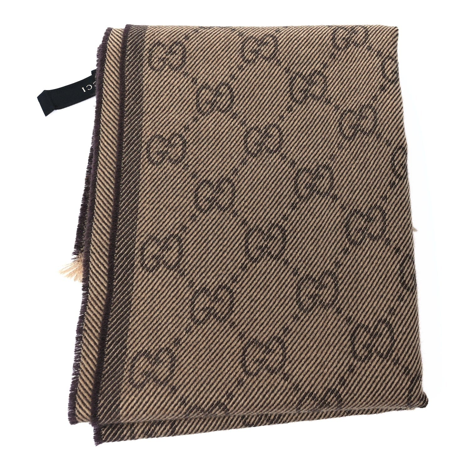Gucci Wool Silk GG Monogram GGNat Scarf Brown