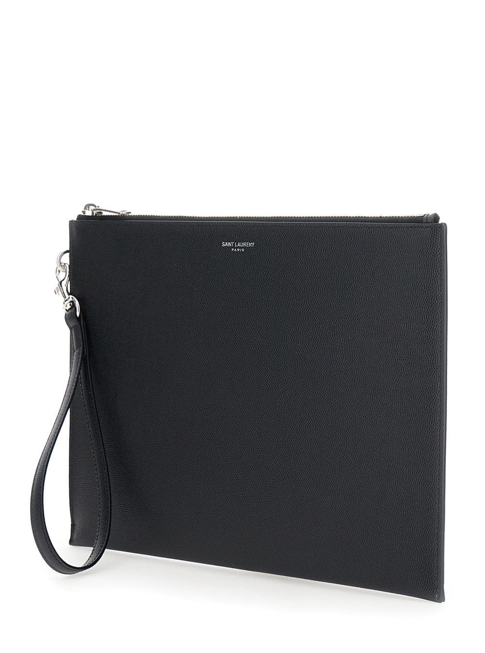 Saint Laurent Men Pouch With Logo Embossed On The Front In Black Leather For Men