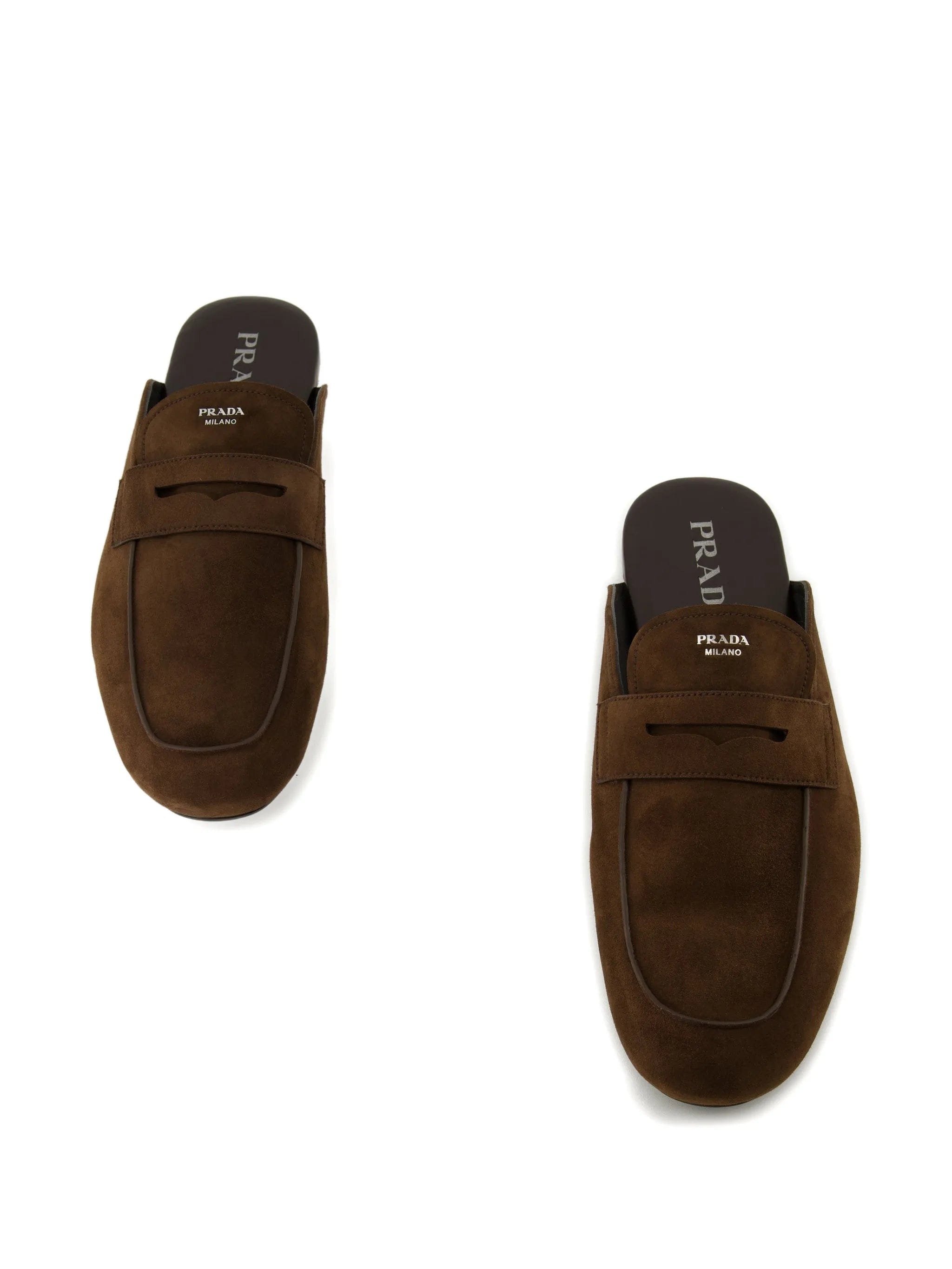 Prada round - toe suede mules