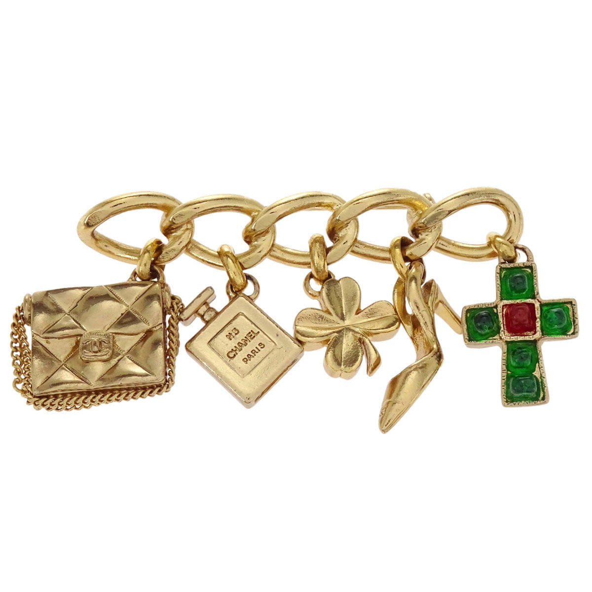 Chanel Icon Brooch Pin Bag Perfume Bottle Clover Pumps Gripoix Cross 02P