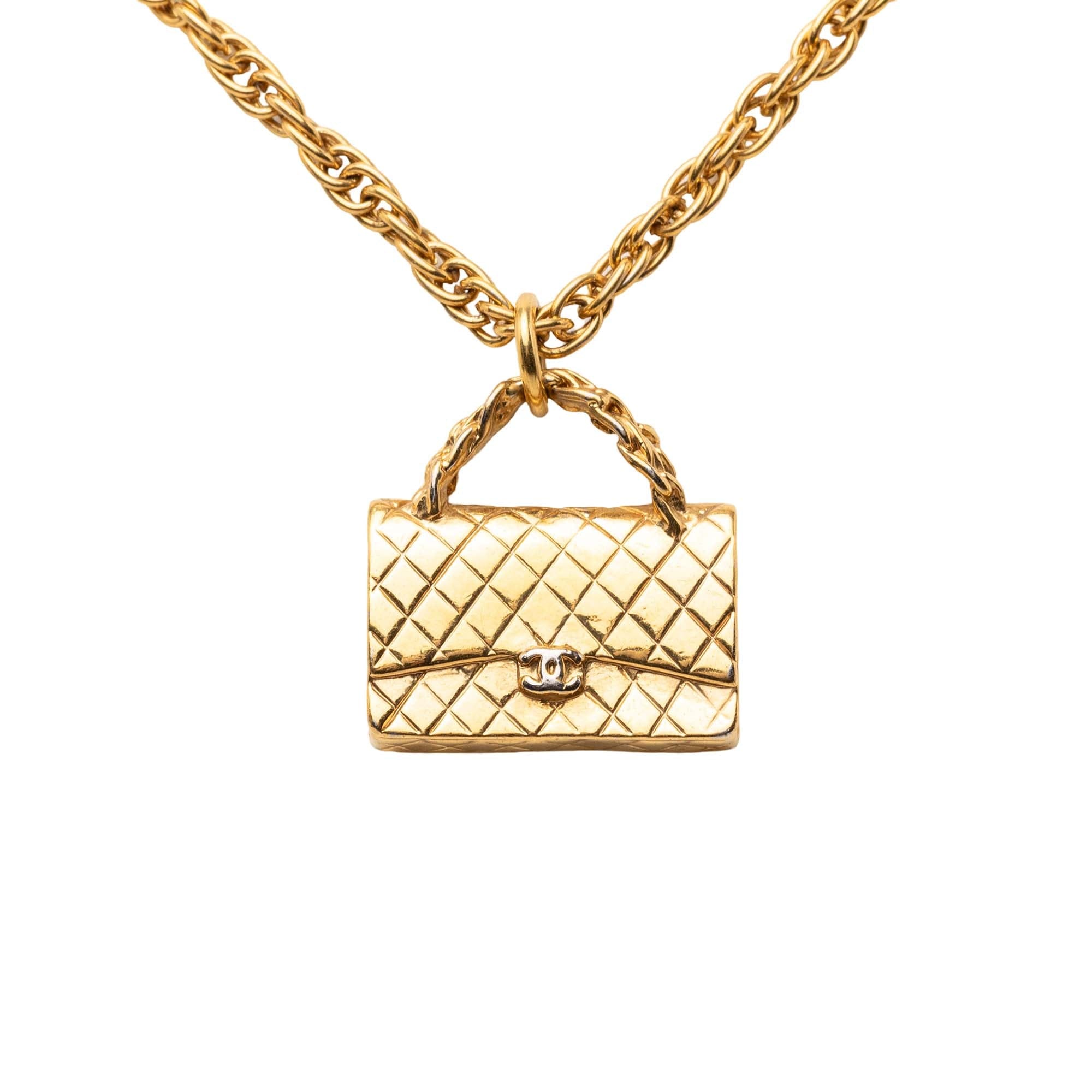 Chanel CC Gold Plated Classic Flap Bag Pendant Necklace