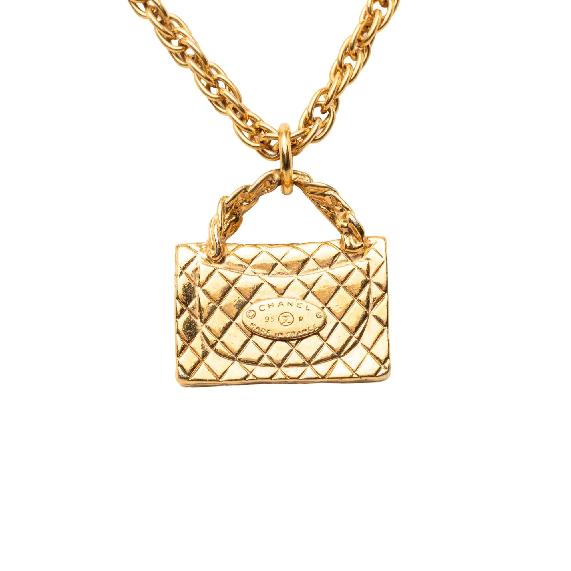 Chanel CC Gold Plated Classic Flap Bag Pendant Necklace