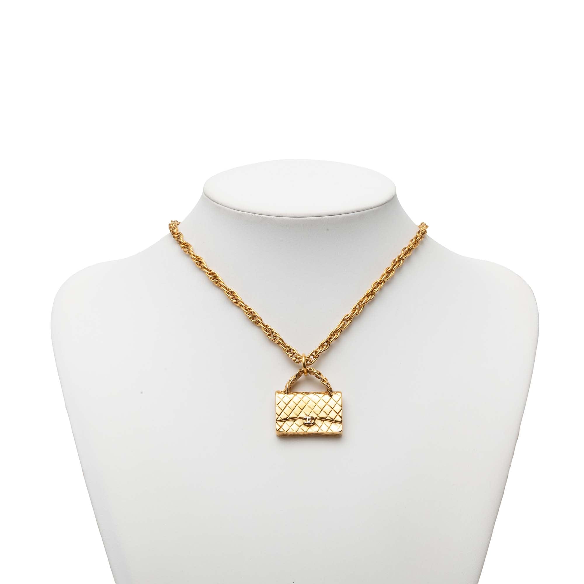 Chanel CC Gold Plated Classic Flap Bag Pendant Necklace