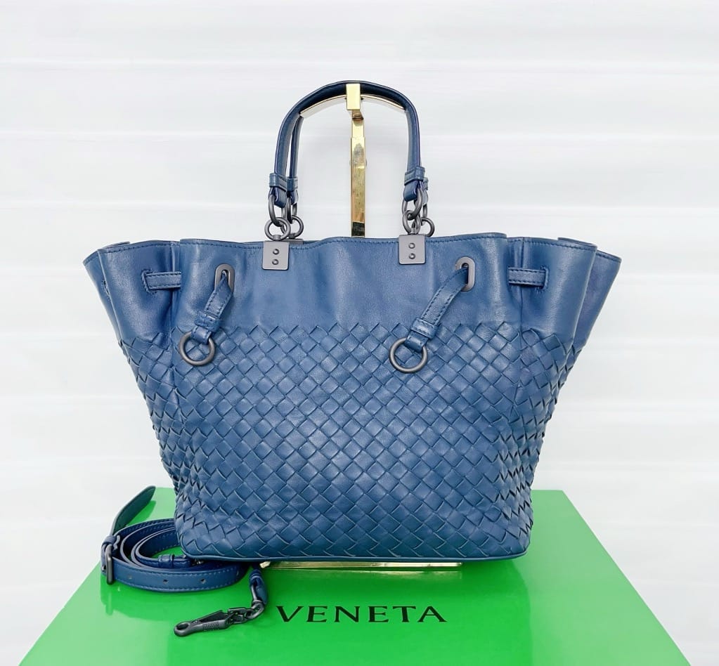 Bottega Veneta Blue Intrecciato Leather Convertible Tote Bag C19489348532