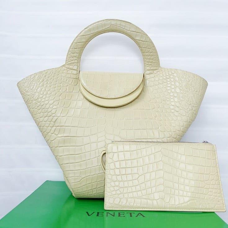 Bottega Veneta Cream Croc - Embossed Leather Doll Tote Bag C19484382122