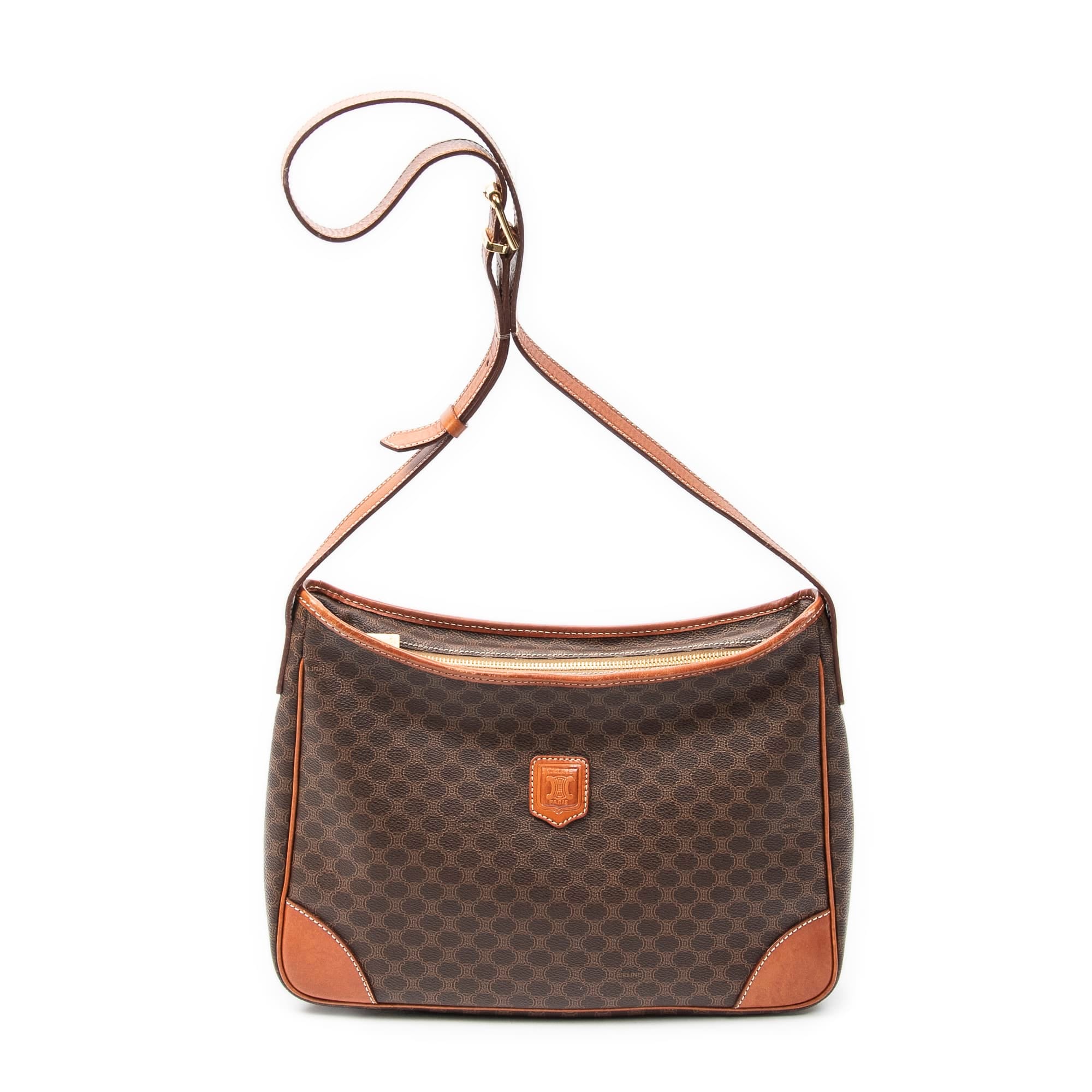 Celine Brown Coated Canvas Vintage Zip Messenger ABC4324