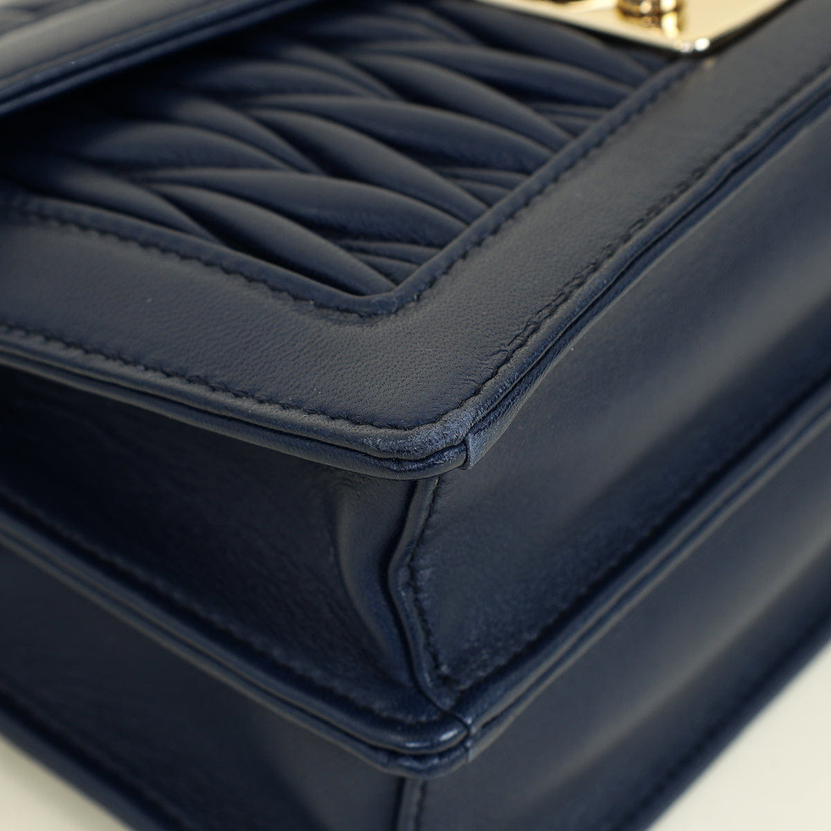 Miu Miu Navy Blue Matelasse Flap Chain Shoulder Bag