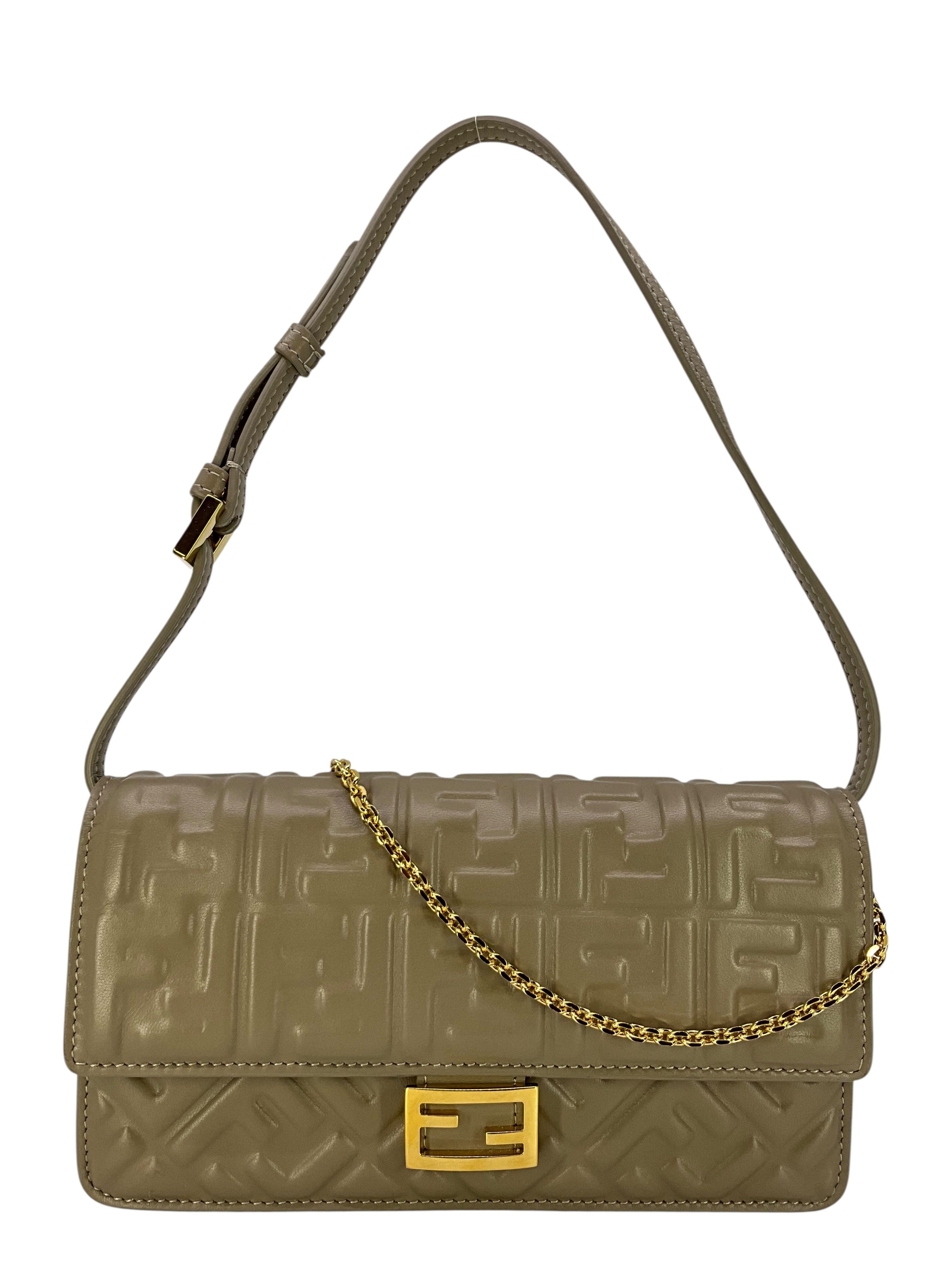 Fendi FF Embossed Leather Wallet On Chain Baguette