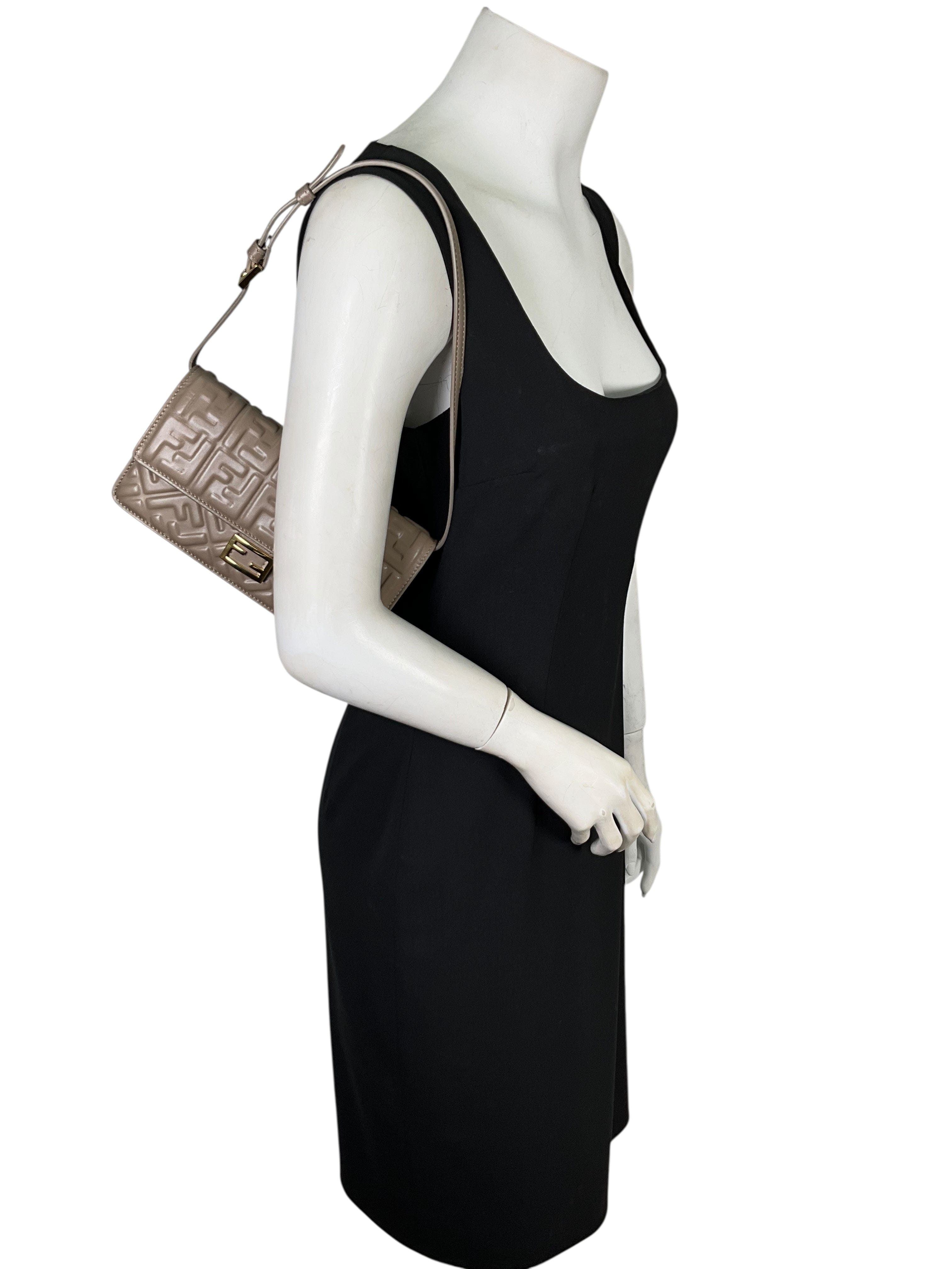 Fendi FF Embossed Leather Wallet On Chain Baguette