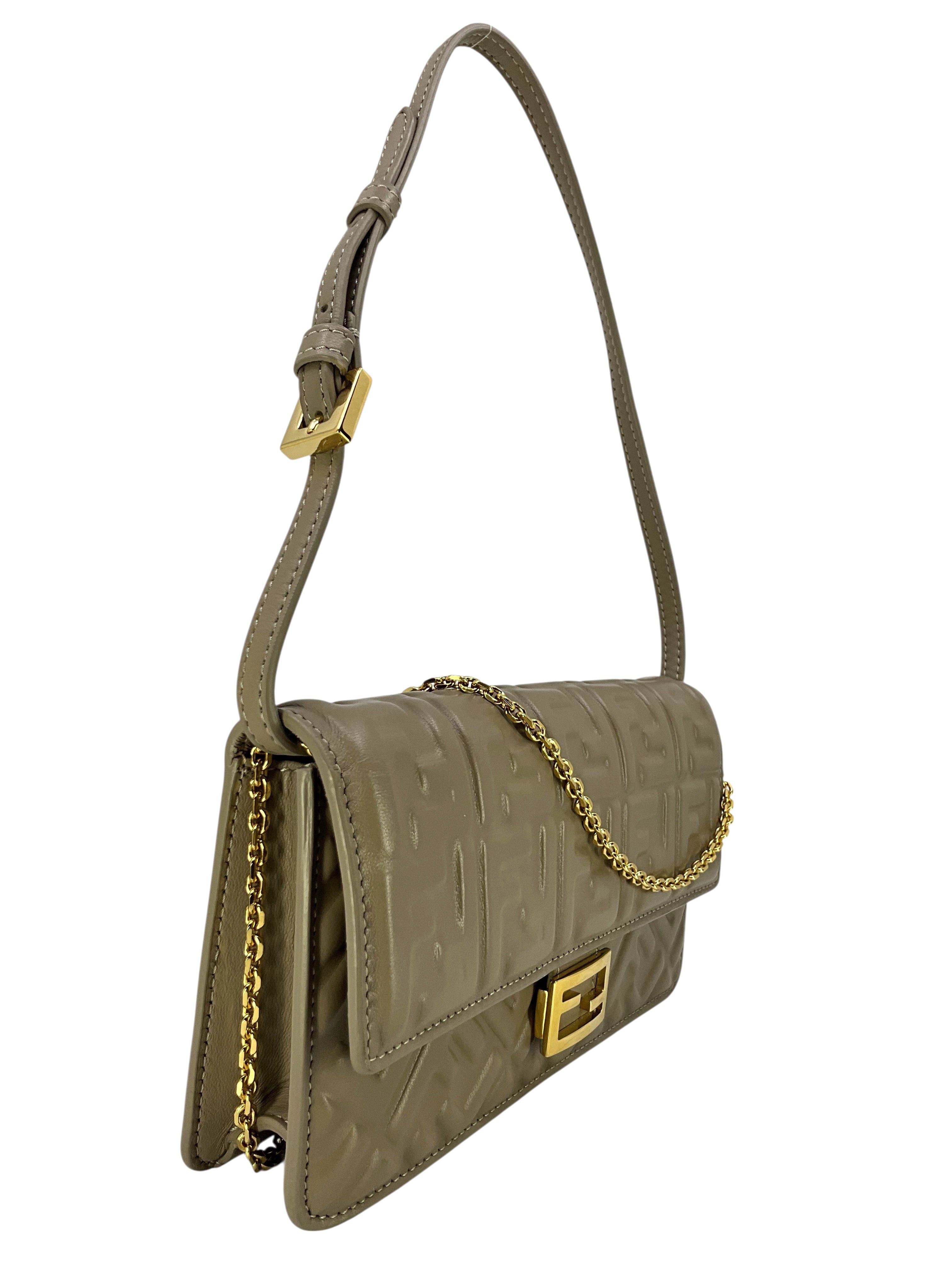Fendi FF Embossed Leather Wallet On Chain Baguette