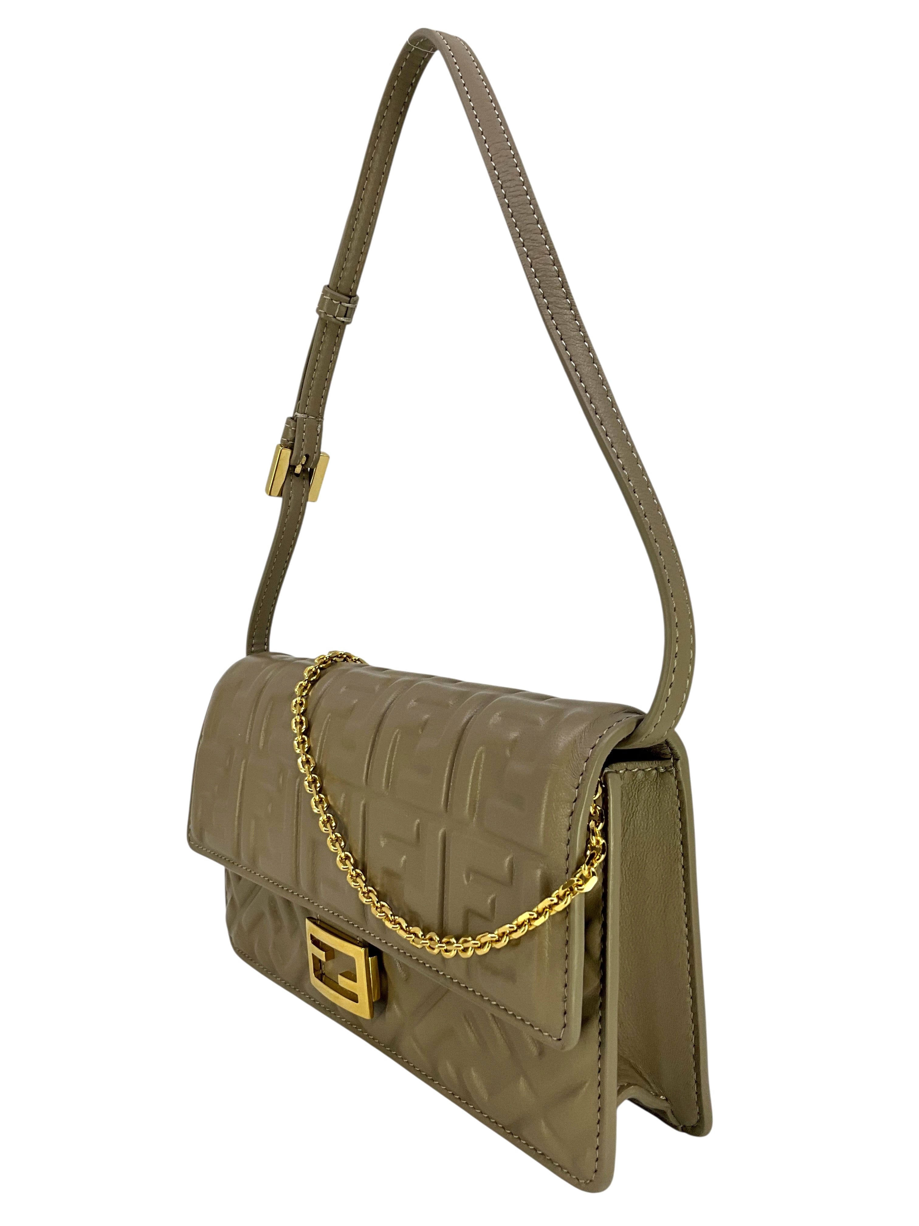 Fendi FF Embossed Leather Wallet On Chain Baguette
