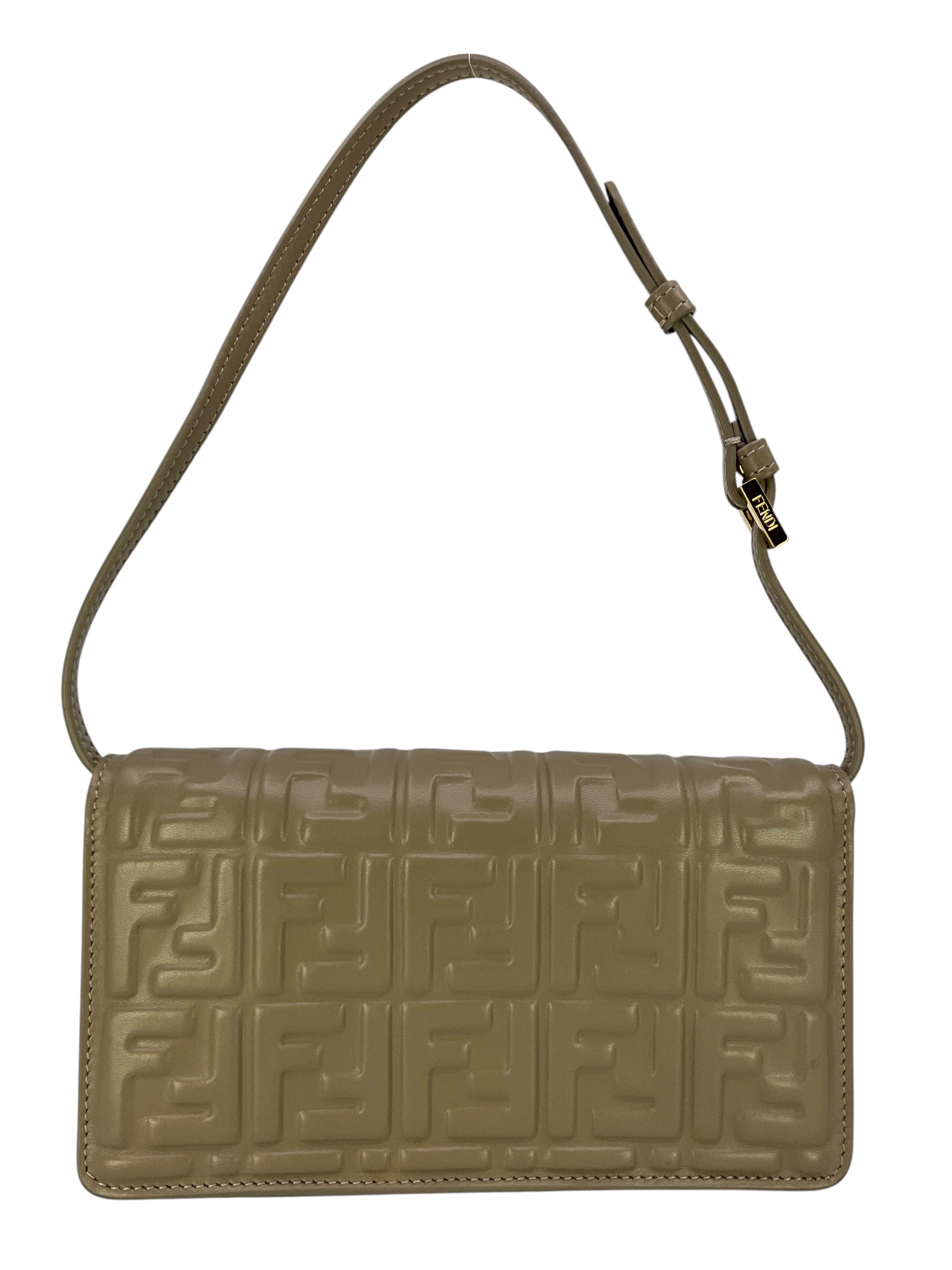 Fendi FF Embossed Leather Wallet On Chain Baguette