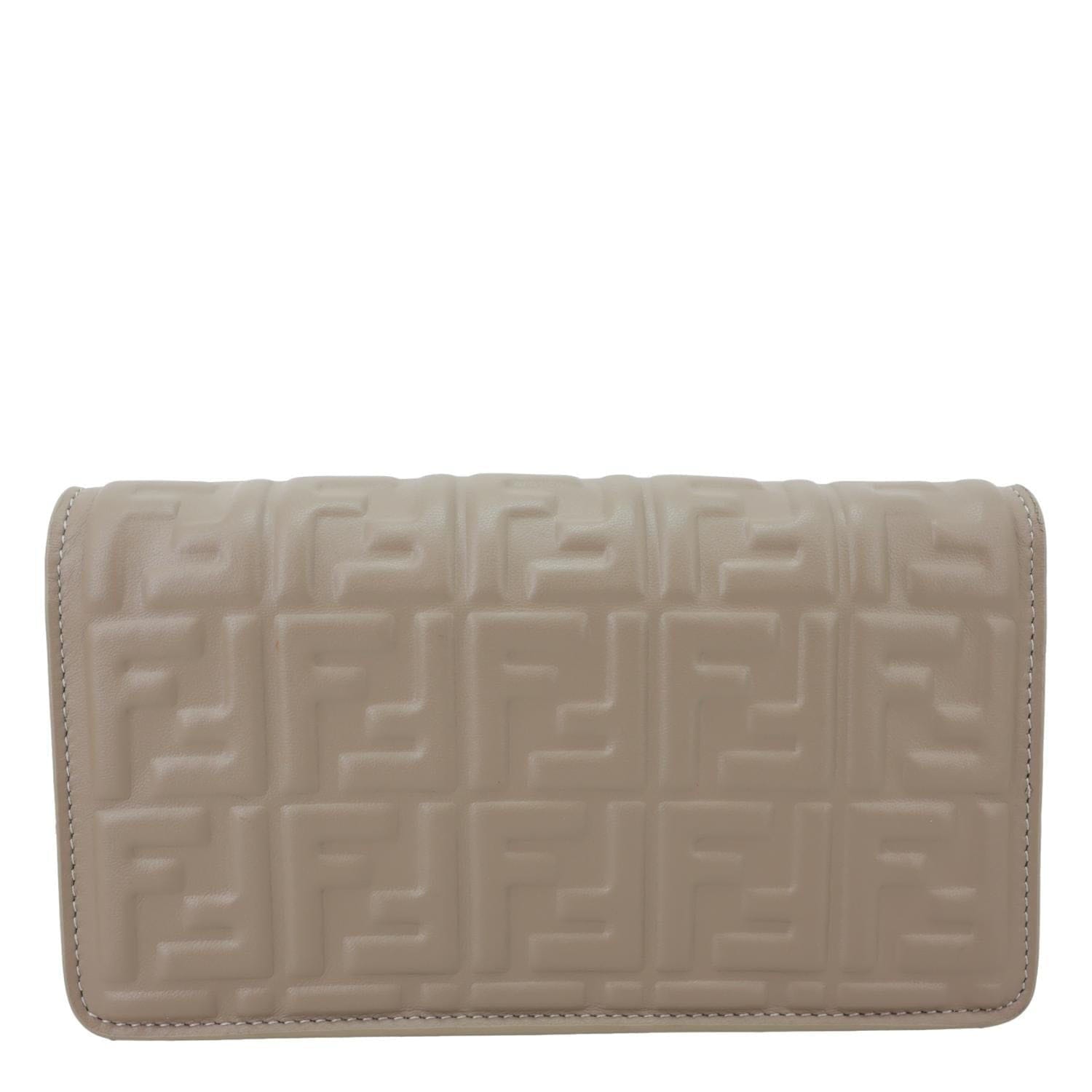 FENDI Baguette FF Embroidered Leather Wallet On Chain Beige