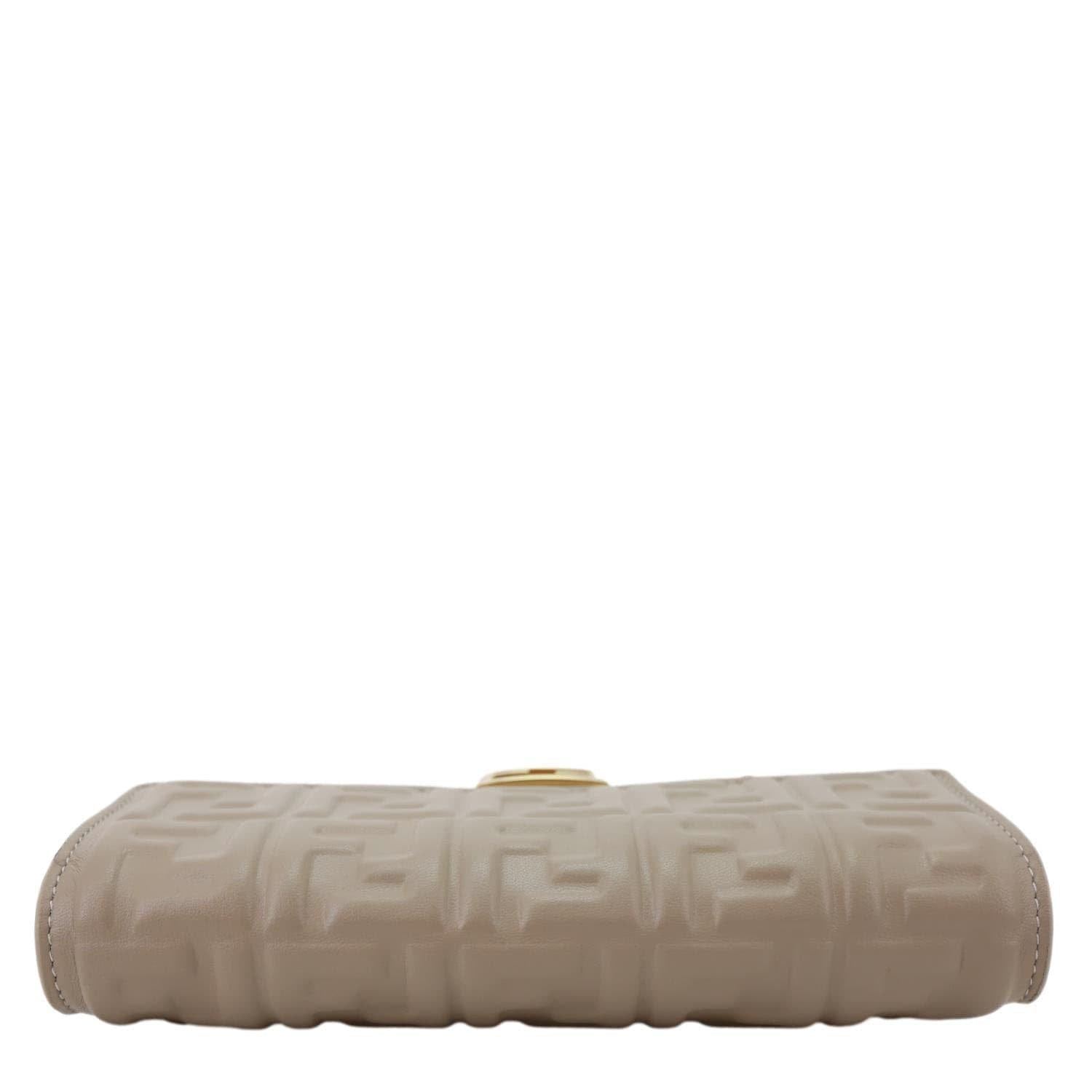 FENDI Baguette FF Embroidered Leather Wallet On Chain Beige