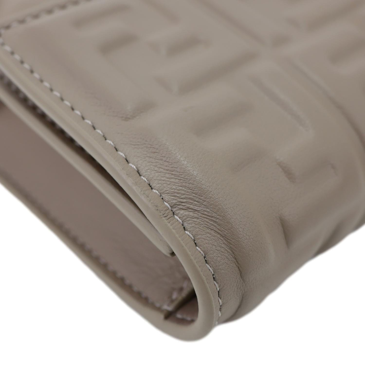 FENDI Baguette FF Embroidered Leather Wallet On Chain Beige