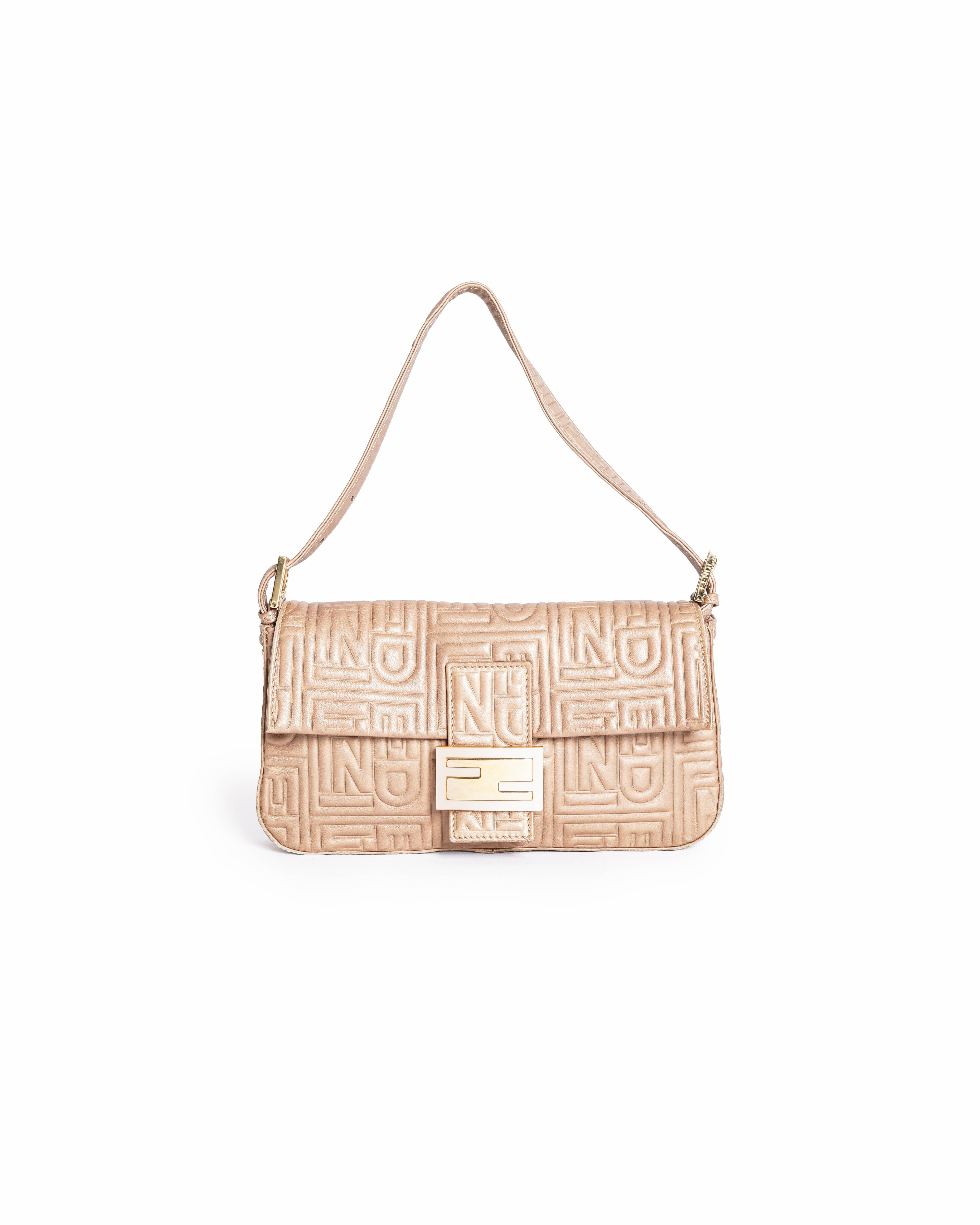 Fendi Zucca Embossed Leather Baguette Bag