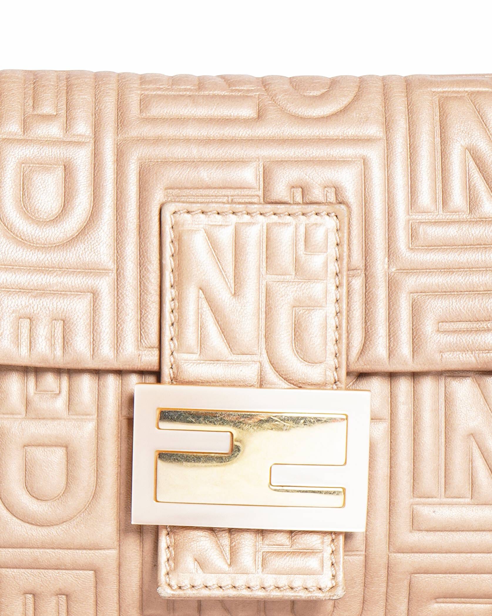 Fendi Zucca Embossed Leather Baguette Bag