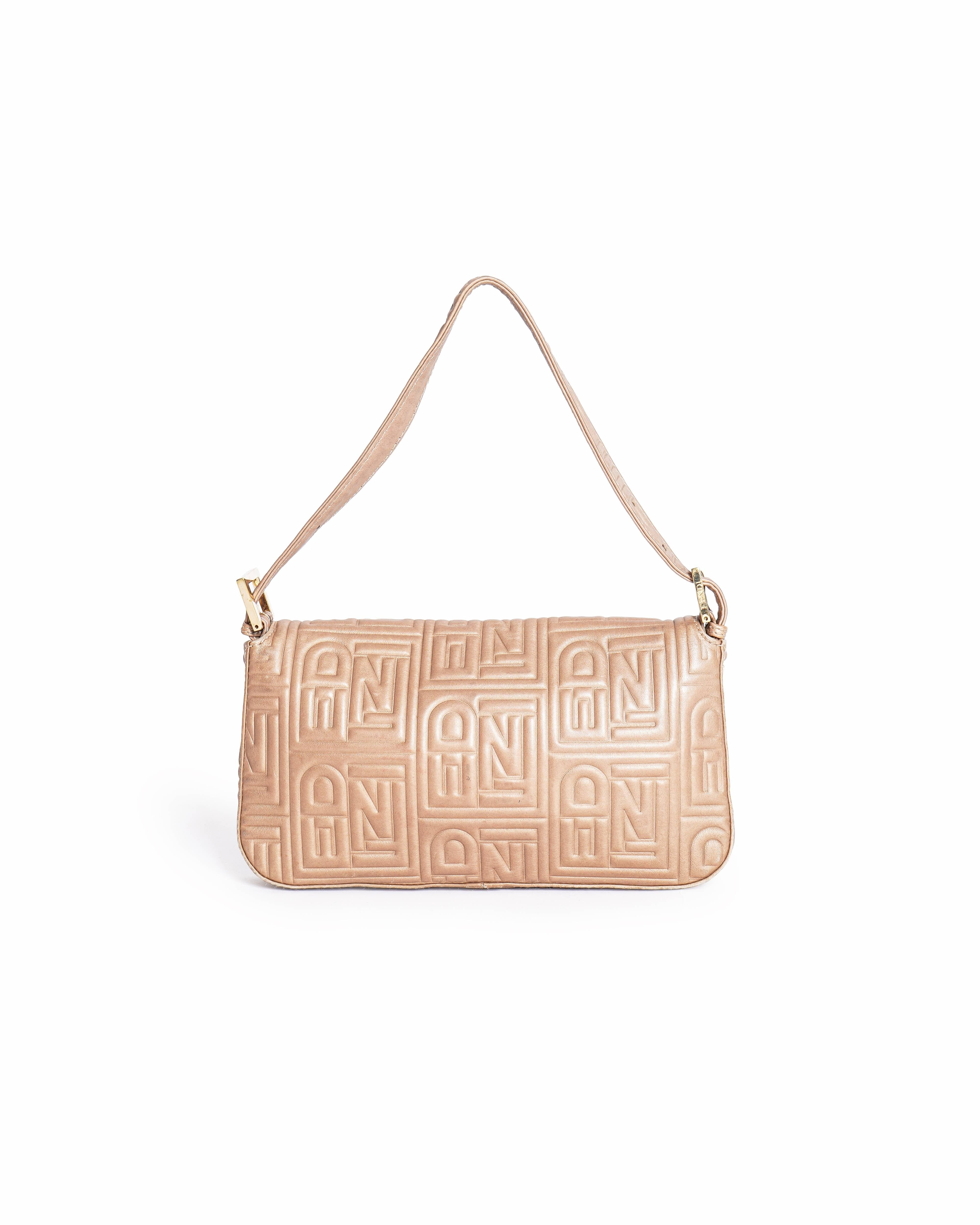 Fendi Zucca Embossed Leather Baguette Bag