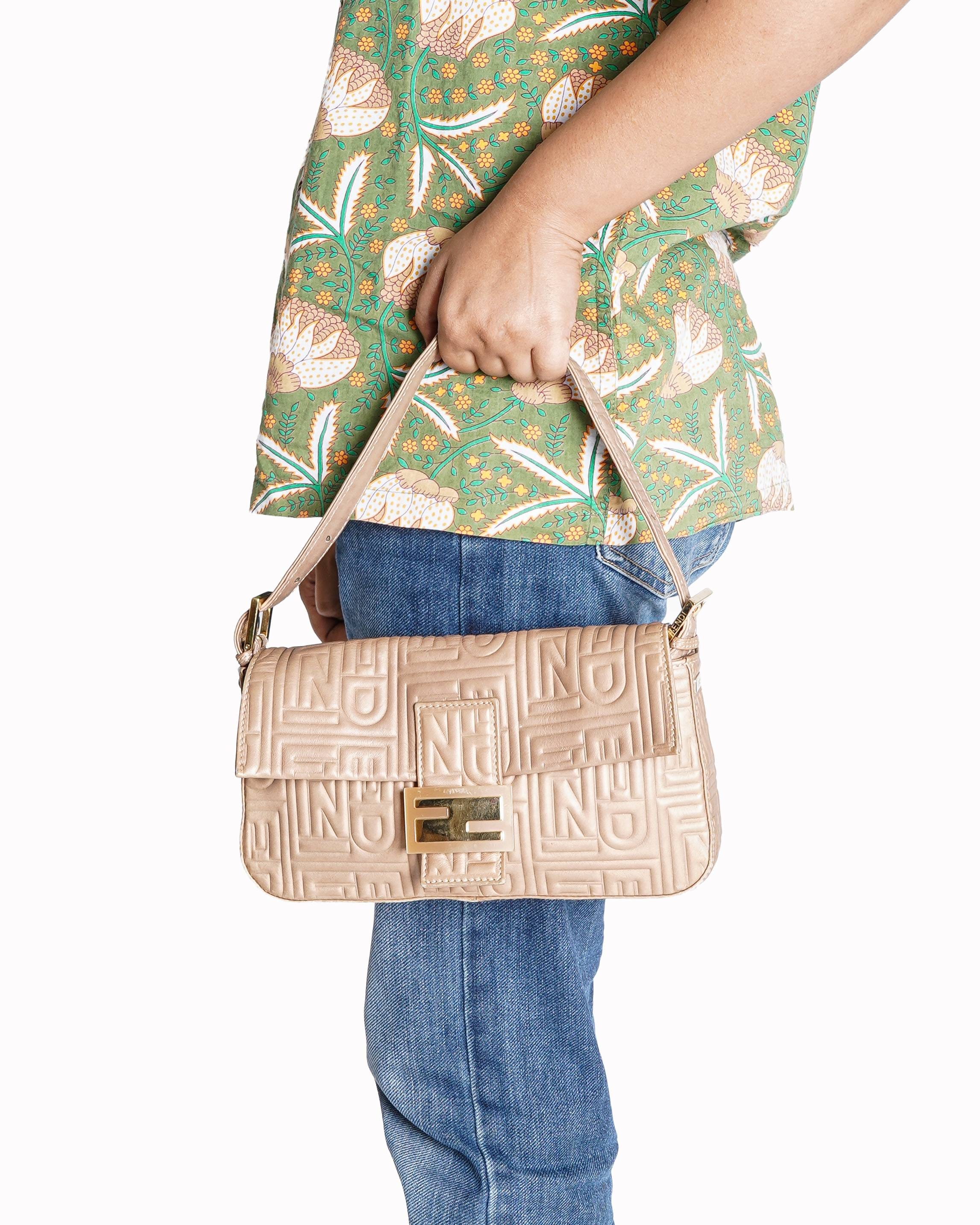 Fendi Zucca Embossed Leather Baguette Bag