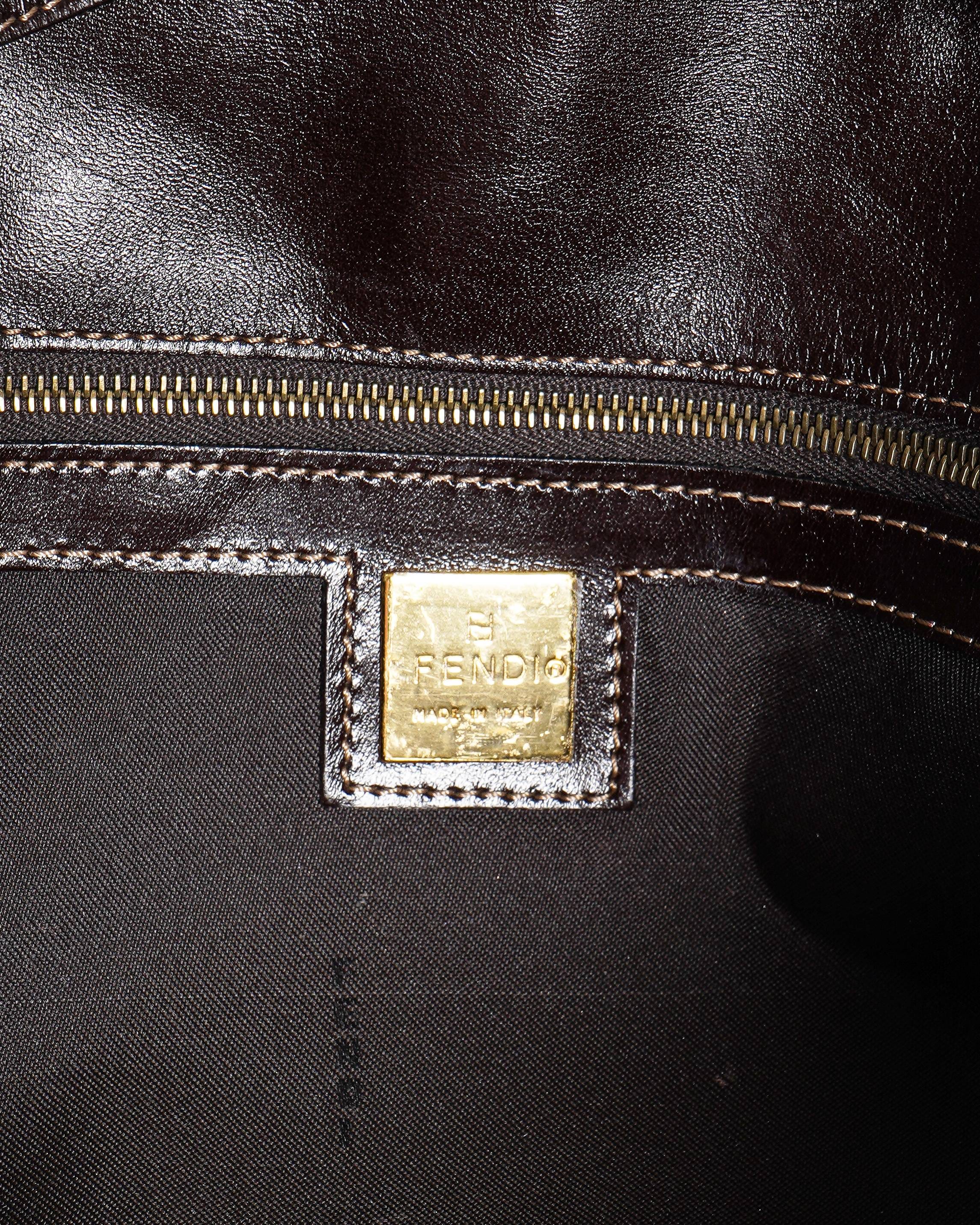 Fendi Monogram Zucchino Canvas & Leather Shoulder Bag