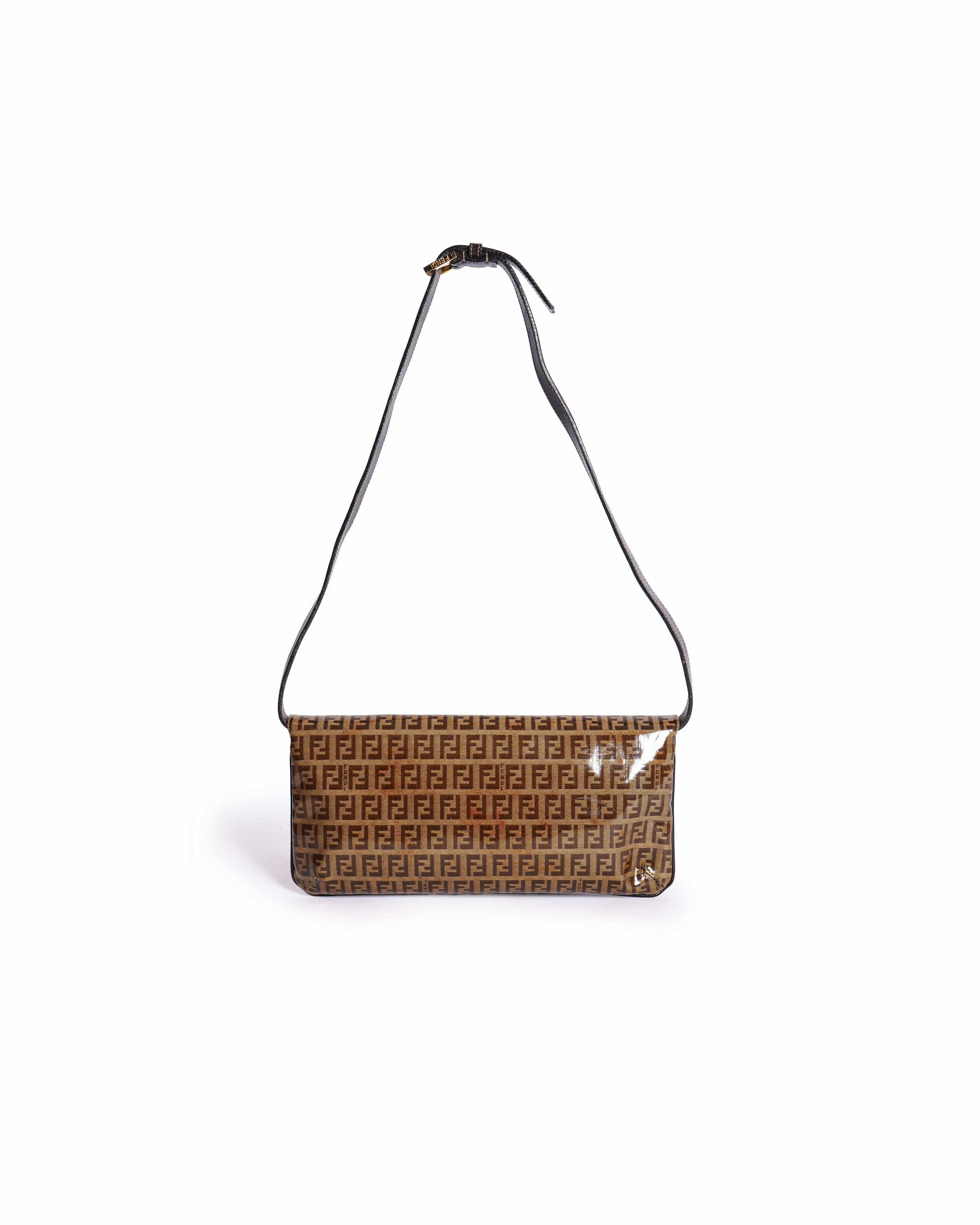 Fendi Monogram Zucchino Canvas & Leather Shoulder Bag
