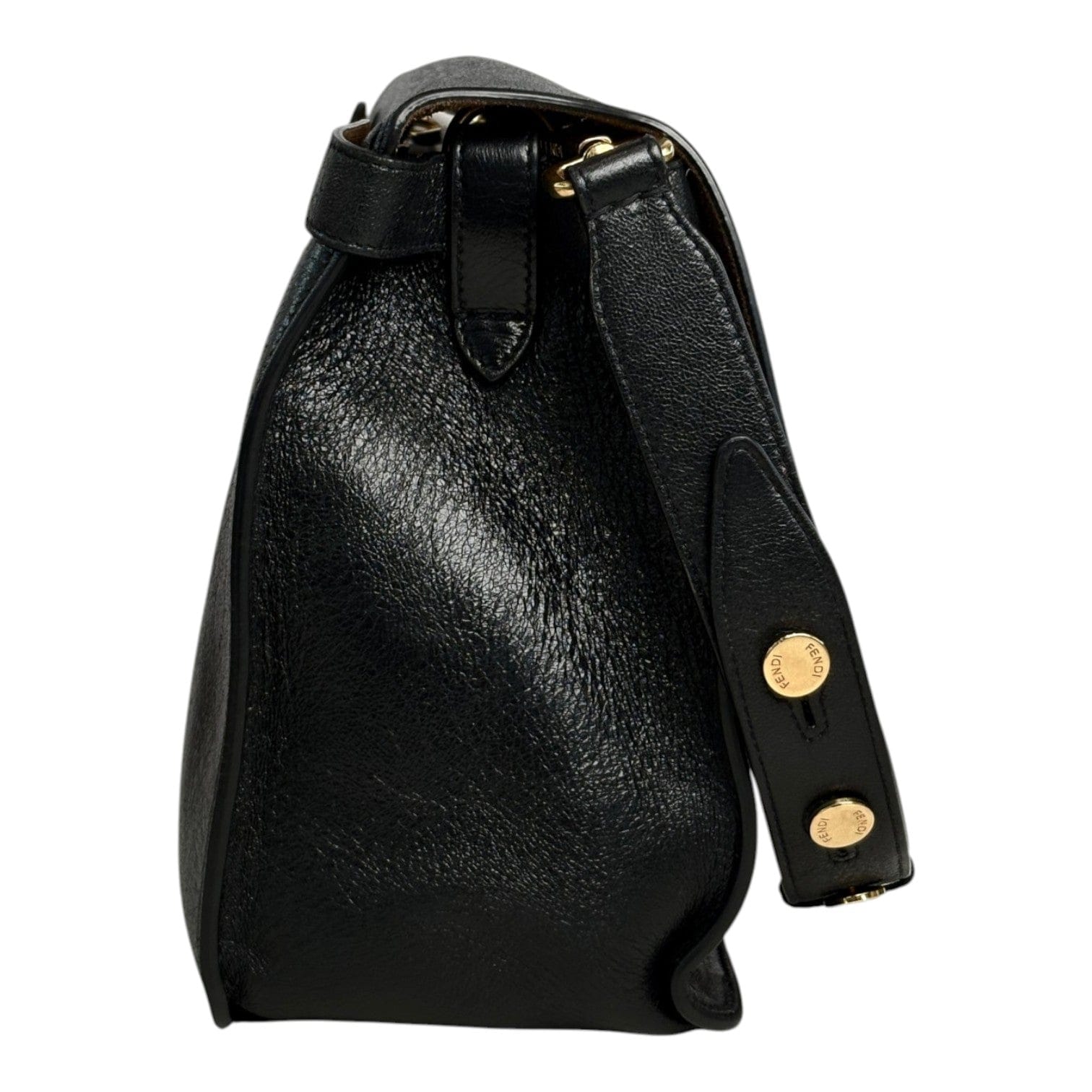 Fendi Kan U Black Leather Shoulder Bag with Gold hardware