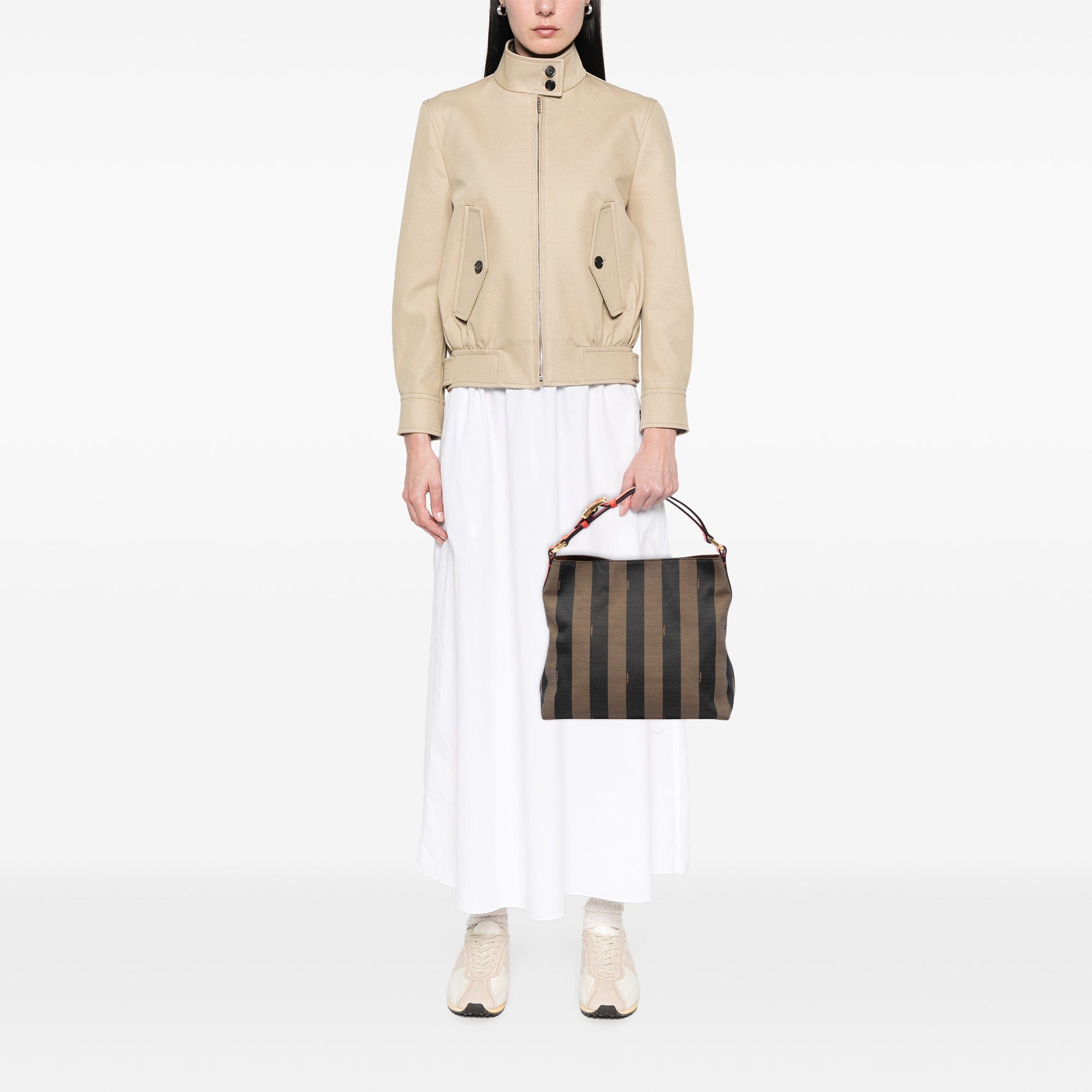 Fendi Pequin Canvas Shoulder Bag