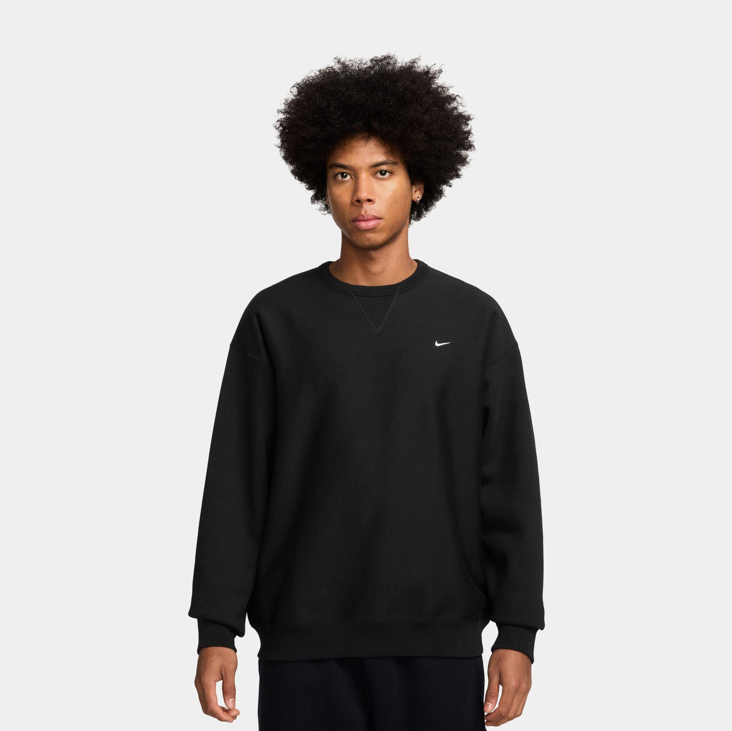 Nike Solo Swoosh Fleece Crew Mens Sweatshirt (Black/White)